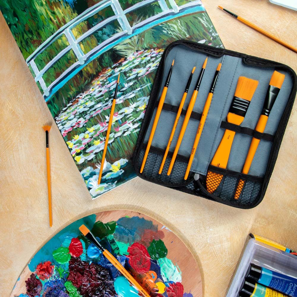 Mont Marte Pinsel 10 teilig – Künstler Taklon-Pinsel für Acryl, Öl & Aquarell u. v. m., (Set, 10 St., MONT MARTE - Malutensilien), mit praktischem Reißverschluss-Etui – ideal für Atelier & Reisen