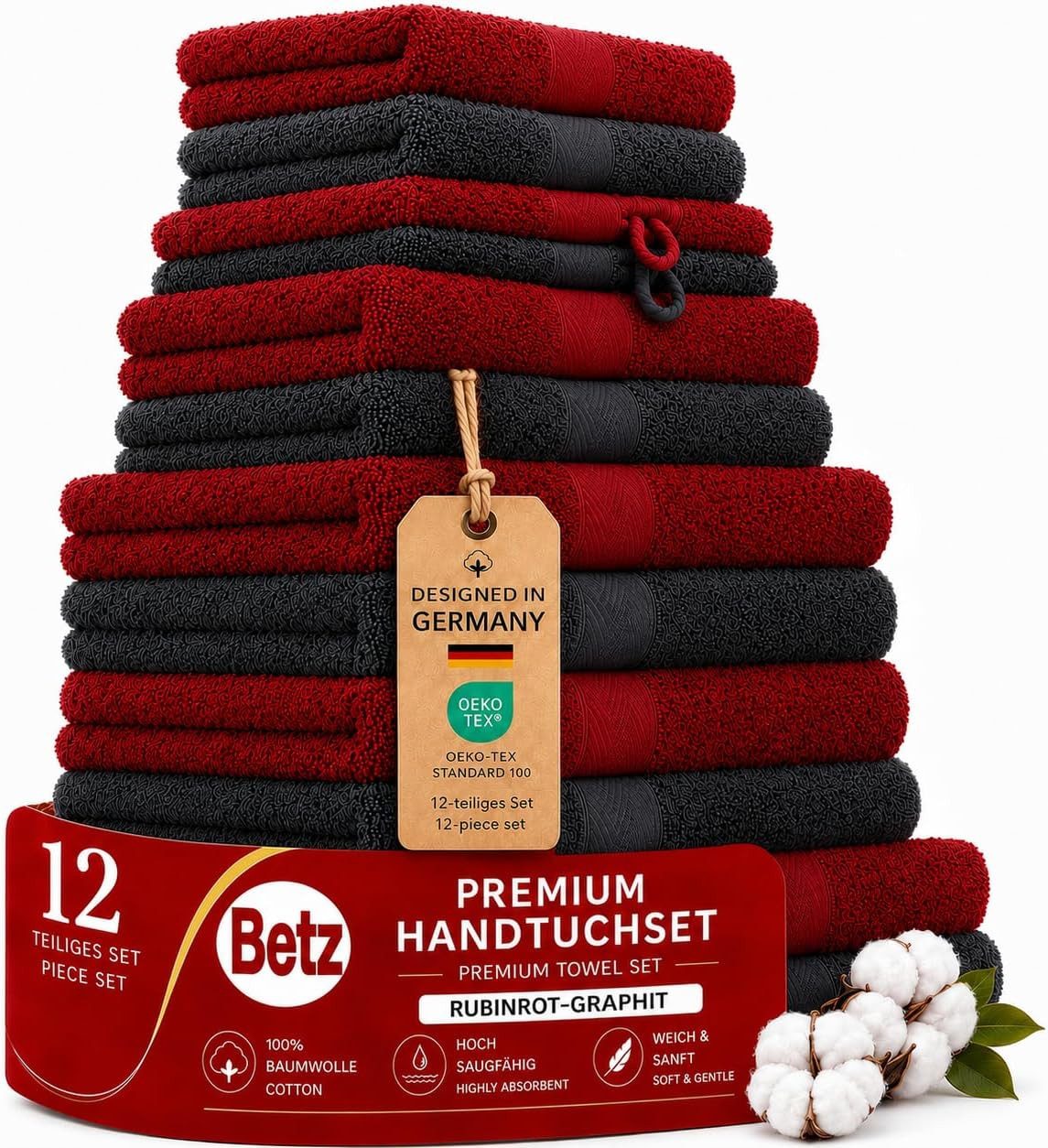 Betz Handtuch Set 12-tlg. Handtücher-Set Premium, 100% Baumwolle (Set, 12-St), 2 Duschtücher, 4 Handtücher, 2 Gästetücher, 2 Seiftücher, 2 WH