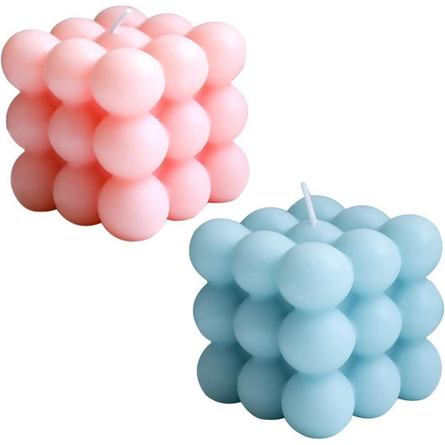 LuxusKollektion Duftkerze Kerze Bubble 2 Stück Soja Bienenwachs Deko Handmade Blau und Rosa