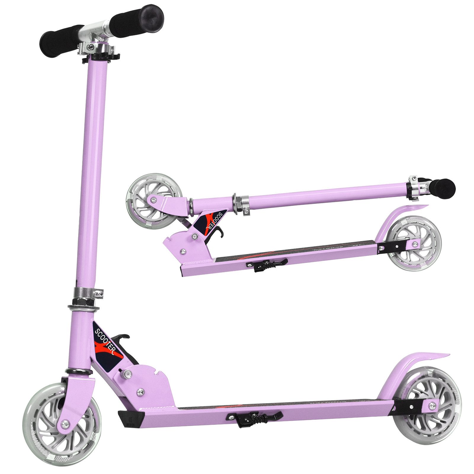 COSTWAY Scooter Kinder Cityroller, Aluminium, höhenverstellbar, klappbar, mit 2 LED Räder