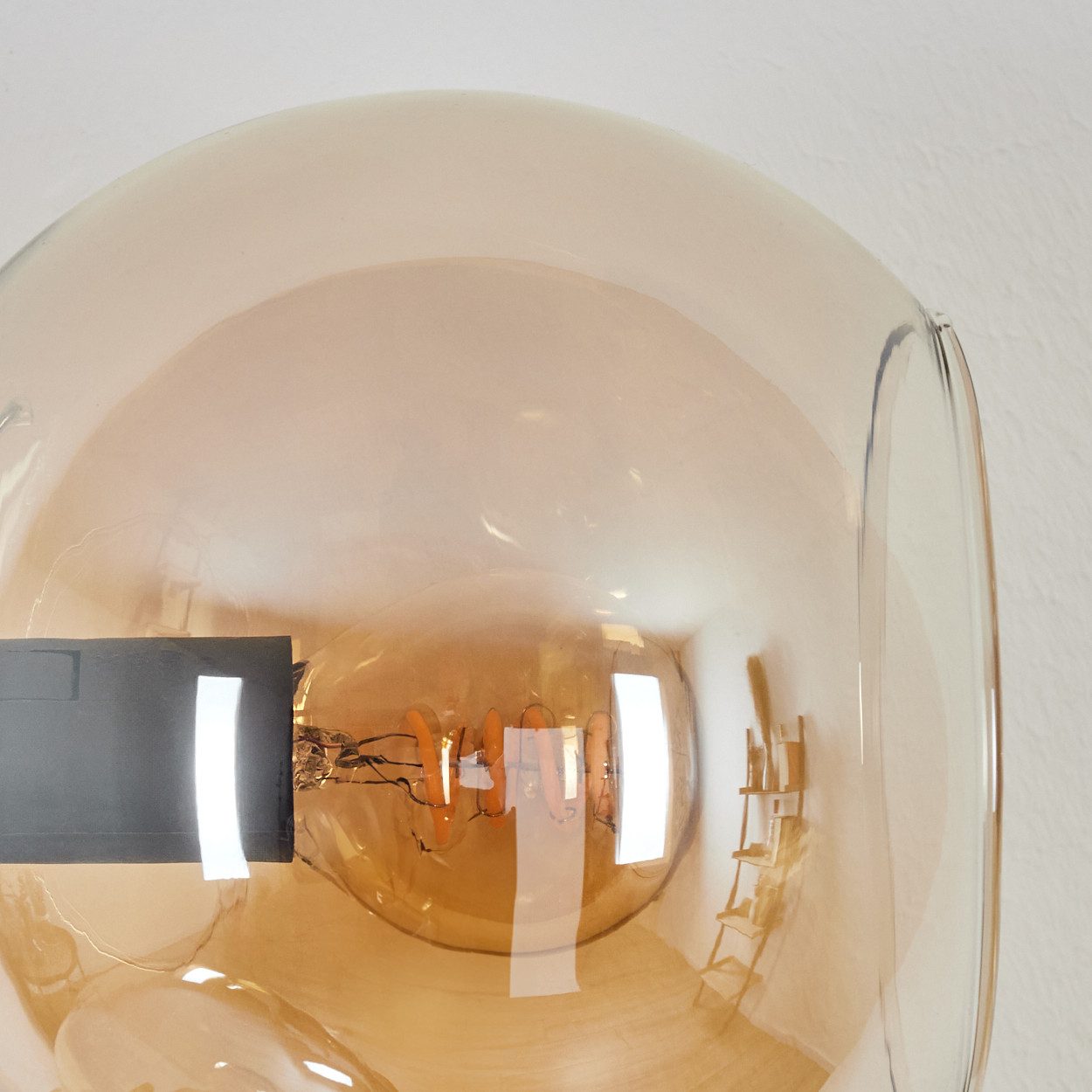 hofstein Deckenleuchte Wandlampe aus Metall/Glas in Schwarz/Gold-/Bernsteinfarben, moderne Wandleuchte im Retro/Vintage-Design (Schirme 15 cm), E14
