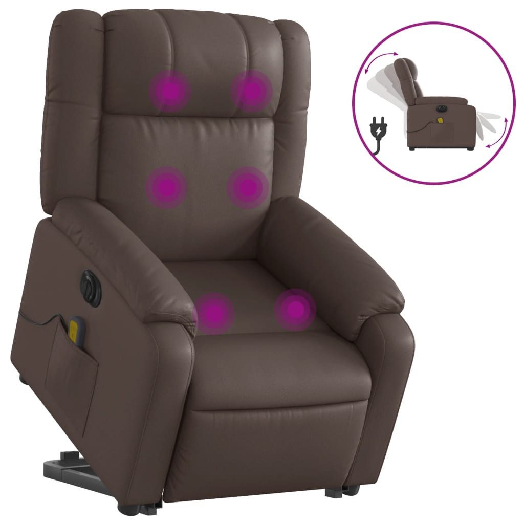 vidaXL Massagesessel, Relaxsessel mit Aufstehhilfe Elektrisch Braun Kunstleder