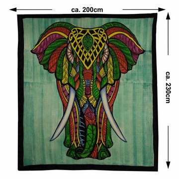 Wandteppich XL Tagesdecke Wandbehang Deko Elefant Meditation UV Aktiv ca.200x230cm, KUNST UND MAGIE