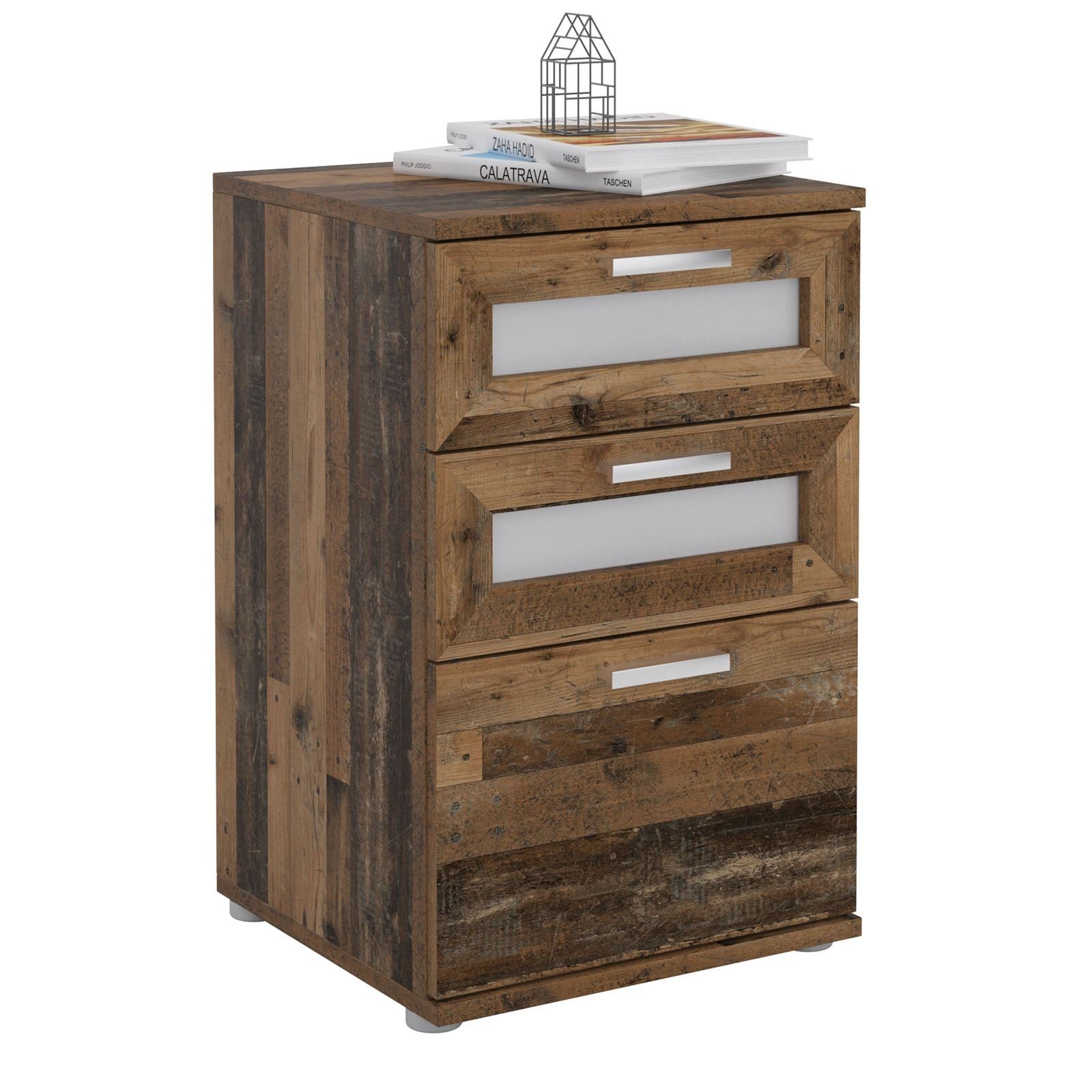 CARO-Möbel Nachtkommode MARIKE, Nachttisch Boxspringbett Nachtschrank Kommode Konsole Beistell 3 Schub