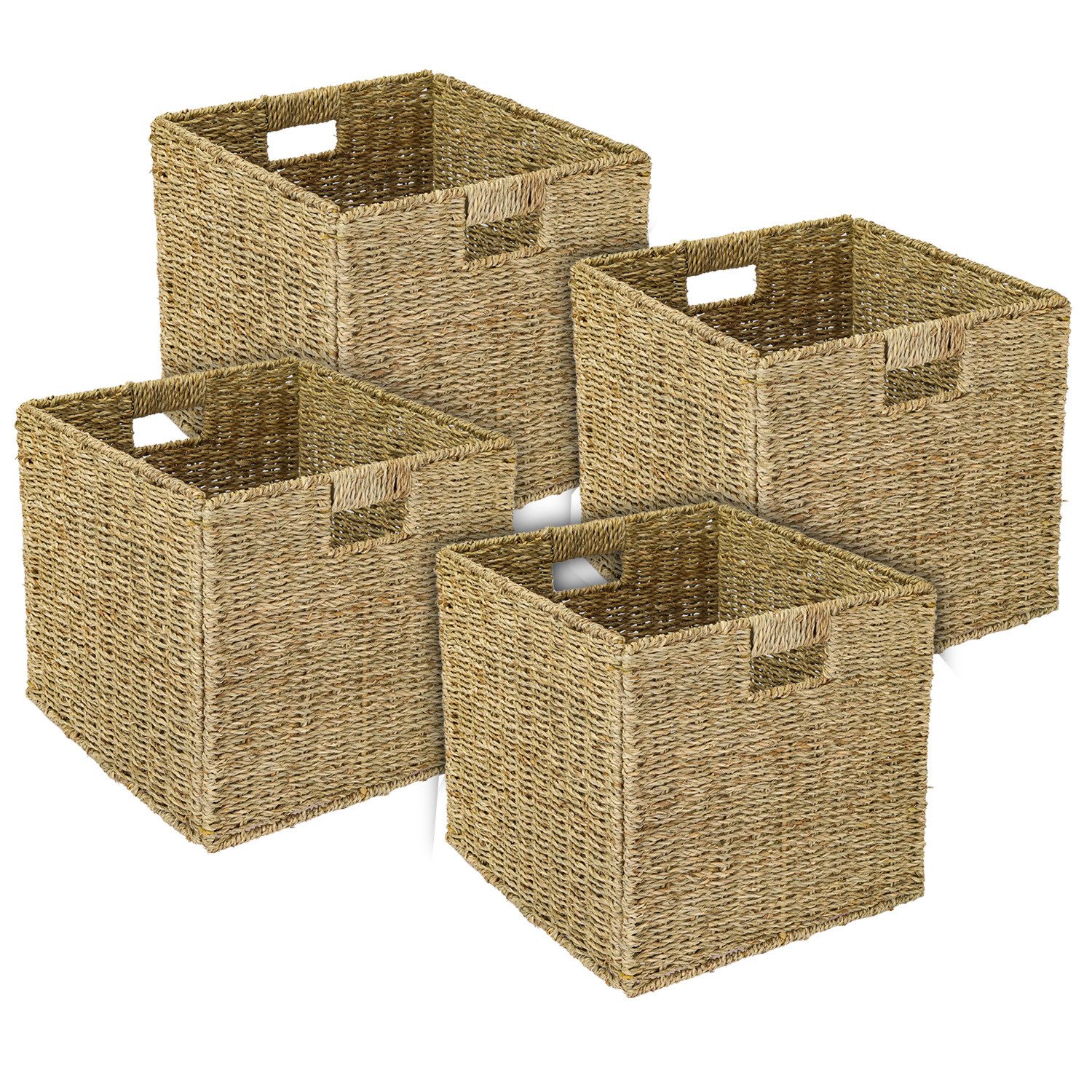 HMF Regalkorb Aufbewahrungskorb passend für KALLAX Regal (4er, Set), Korb geflochten aus Seegras, Griffe, 32 x 34,5 x 32 cm, Naturfarben