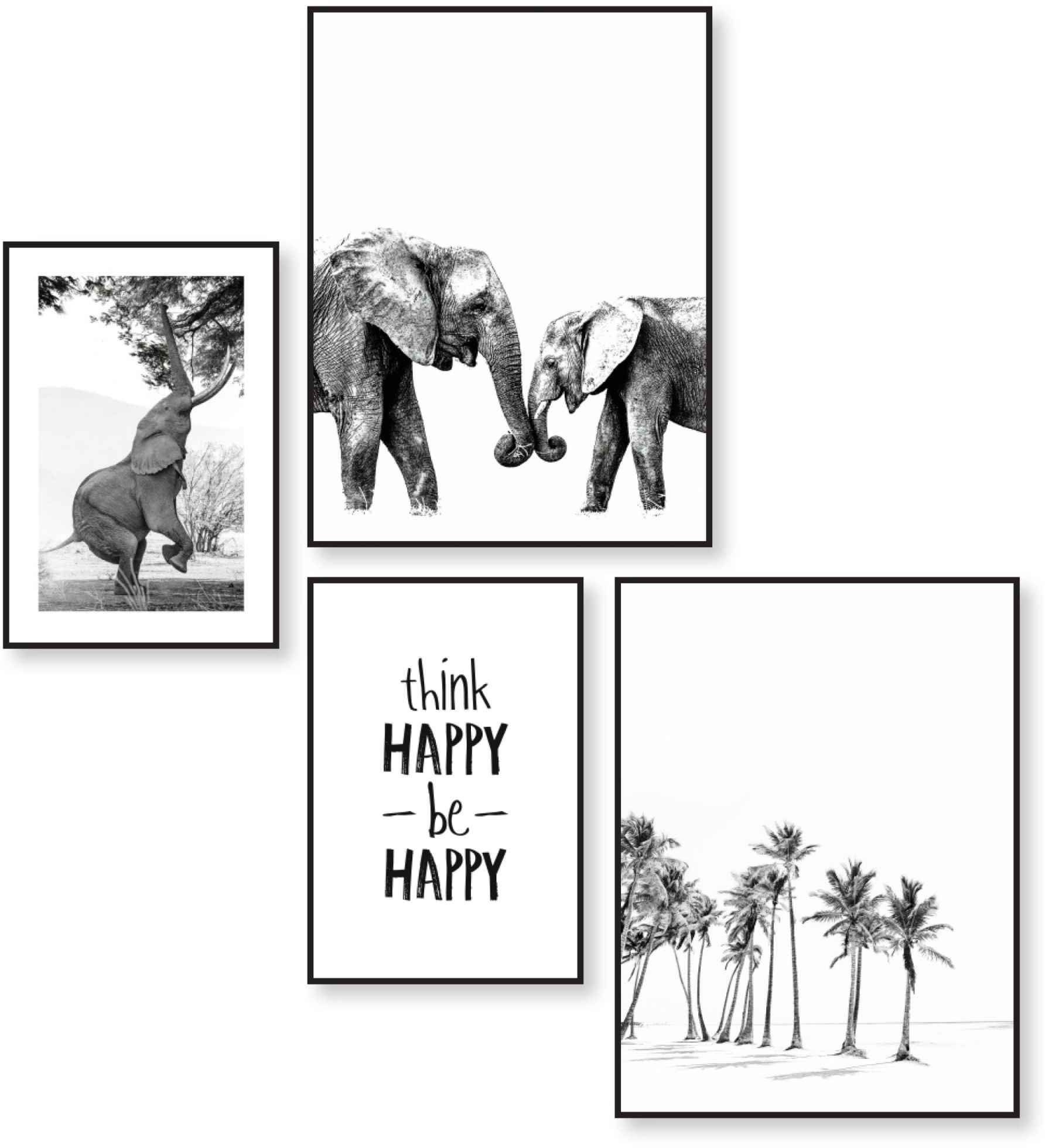 Reinders! Wandbild »Happy Froh - Strand - Elefant - Palme«, (4 Stück)-Otto