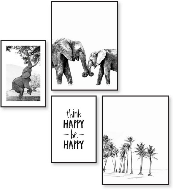 Reinders! Wandbild »Happy Froh - Strand - Elefant - Palme«, (4 Stück)-Otto