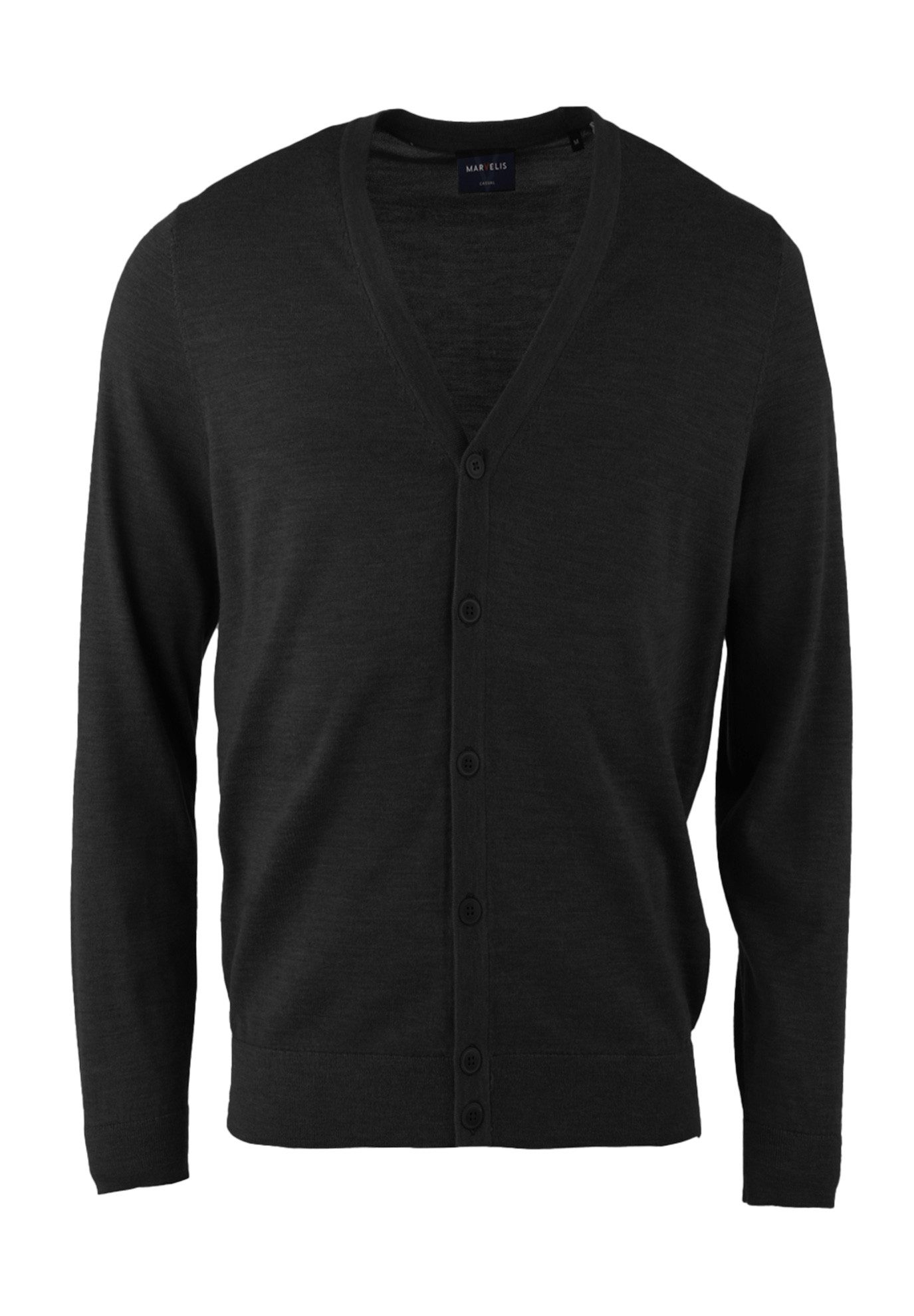 MARVELIS Strickjacke Cardigan - Merino - Casual Fit - Einfarbig - Schwarz ( günstig online kaufen