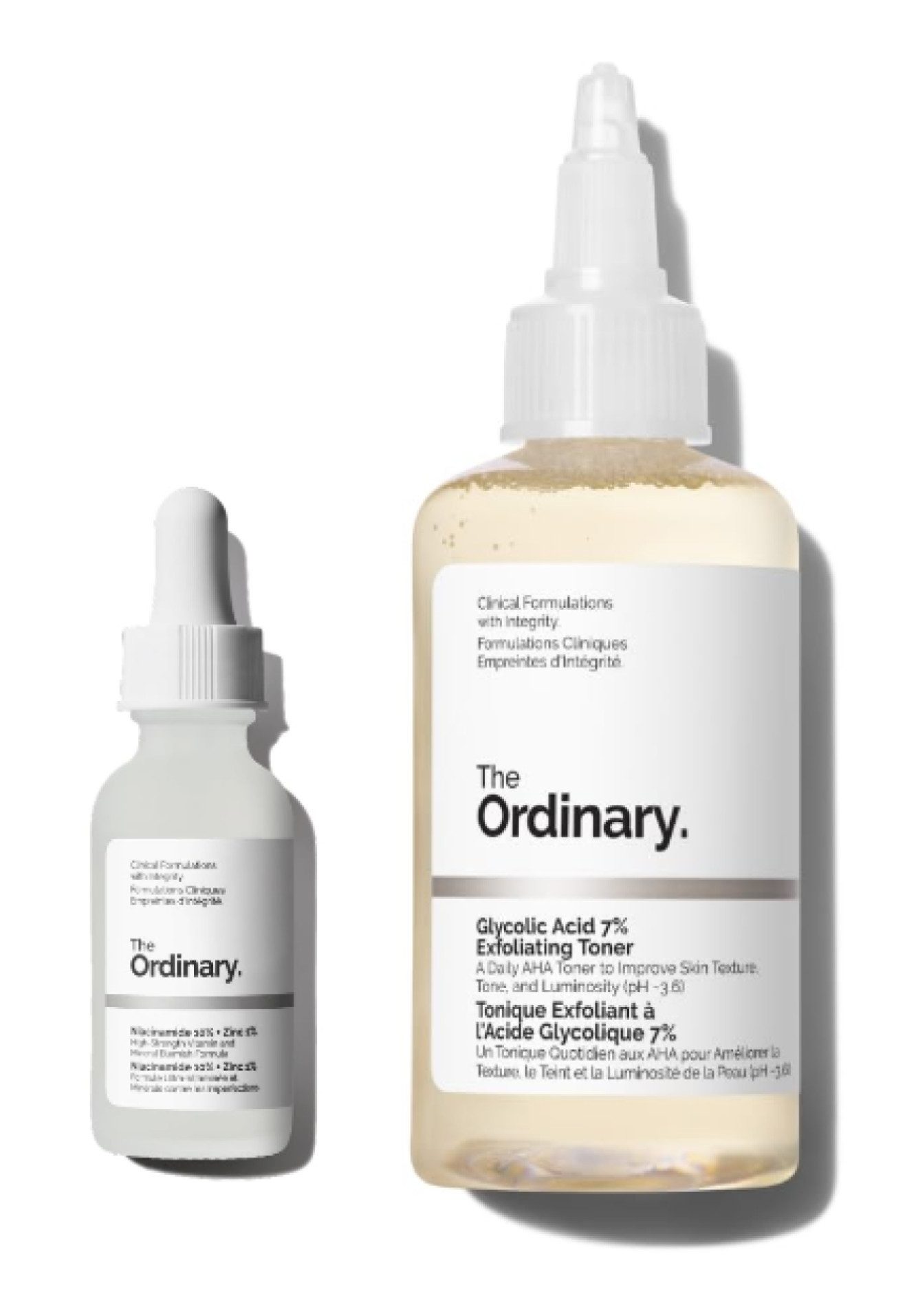 The Ordinary Hautpflege-Set Niacinamide 10% + Zinc 1% + Glycolic Acid 7% Toner 30ml + 240ml Kombiset, 2-tlg., 2er Pflege-Set für unreine & fahle Haut