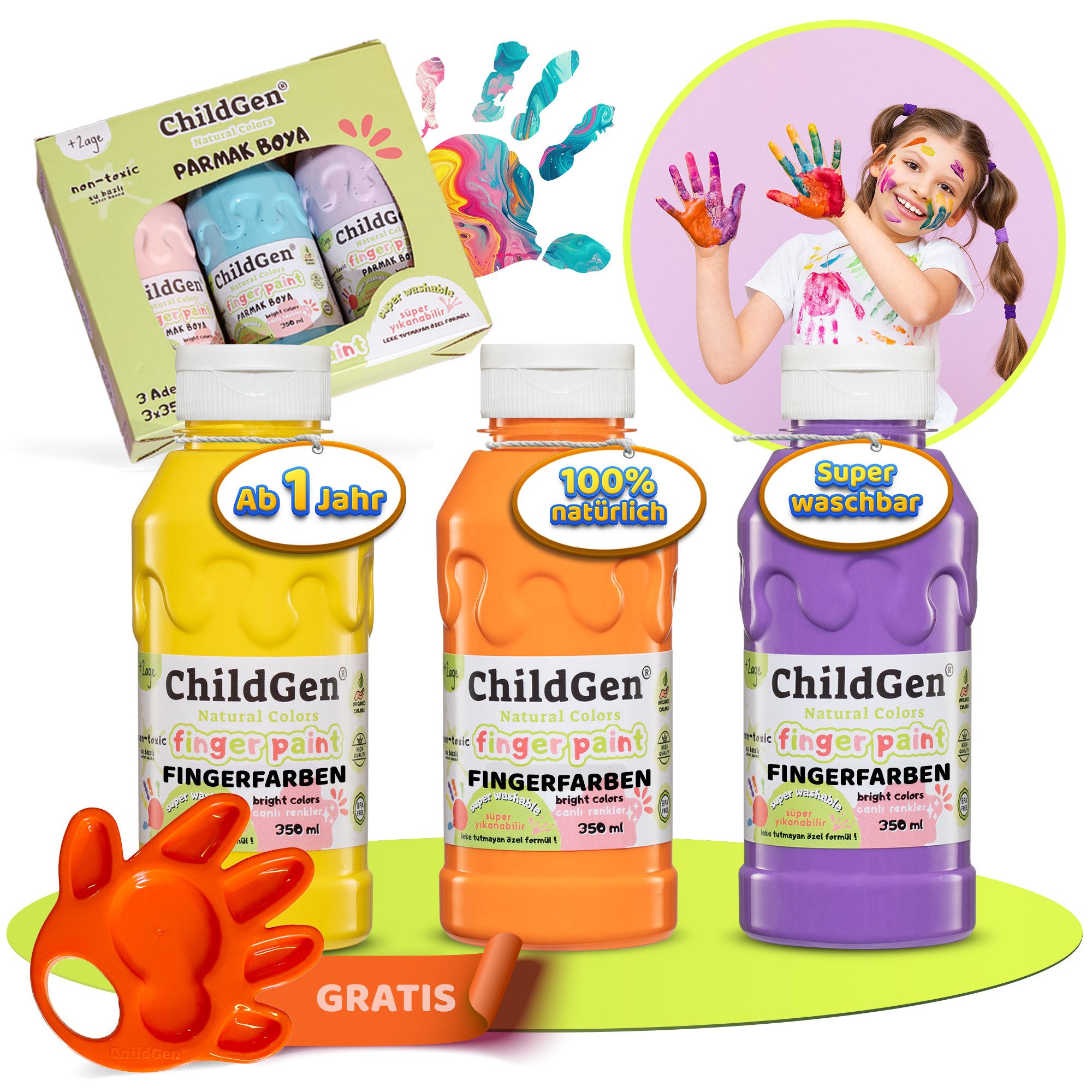 ChildGen Fingerfarbe ChildGen Fingerfarben ungiftig, Bio Fingermalfarben, Baby ungiftig Bio, Handfarben Kinder, Fingerfarbe ab 1Jahr