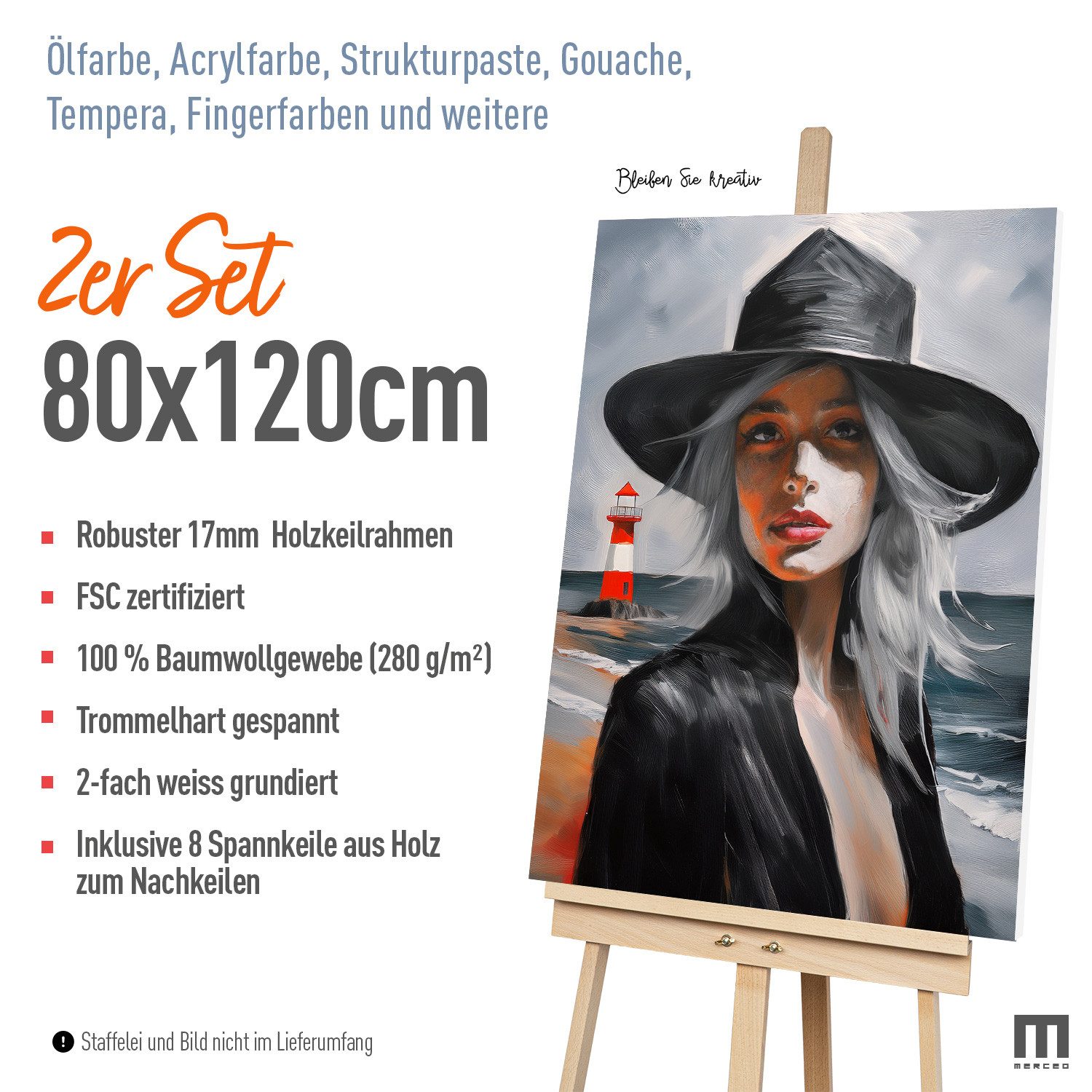 M MERCEO Leinwand, 2er-Set Leinwand 80x120cm (zum Bemalen, Baumwolle, Keilrahmen,280g/m)
