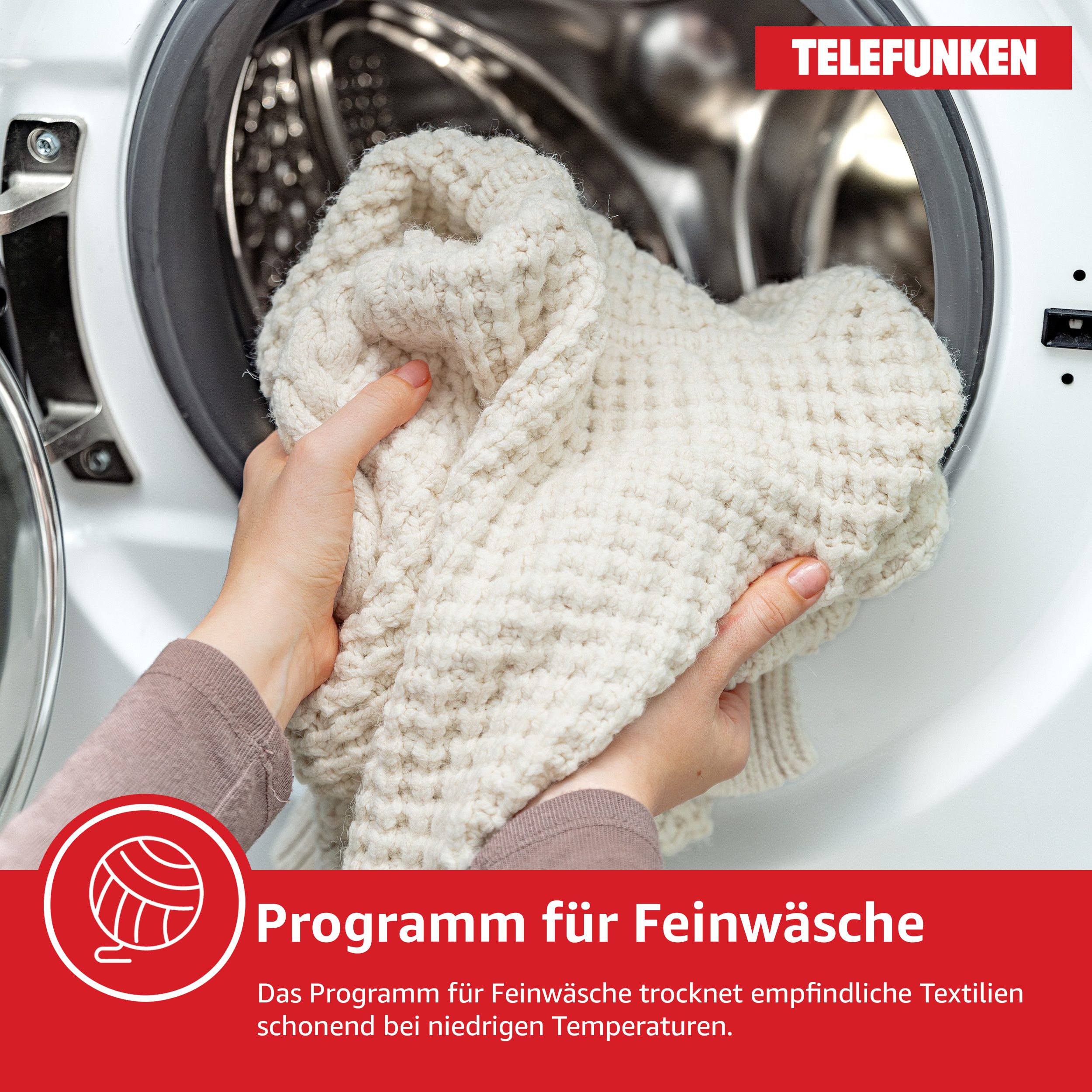 Telefunken Wärmepumpentrockner TWP7EW, 7kg Trockner mit Knitterschutz, Wäschetrockner mit 15 Programmen, weiß