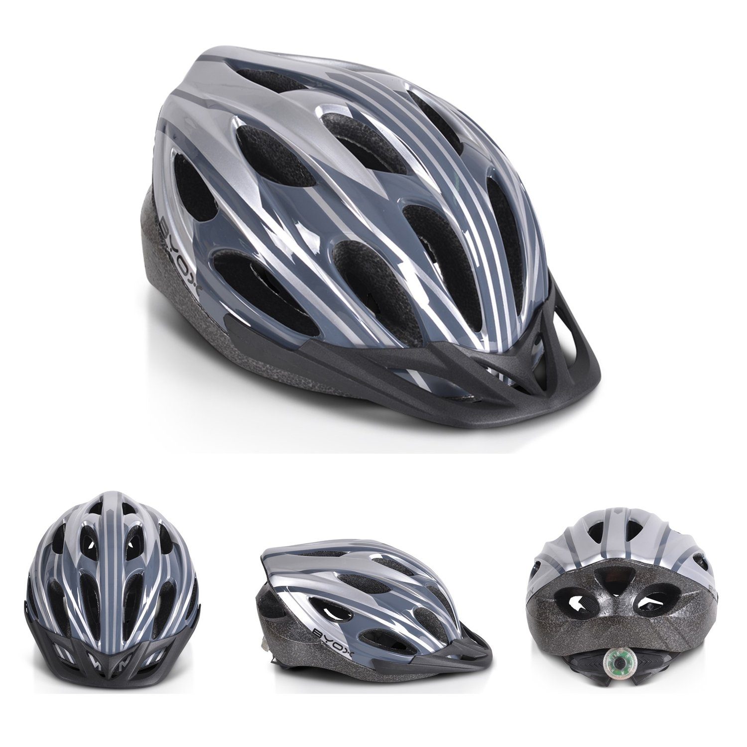 Byox Kinderhelm Kinder Schutzhelm Y02, 54 - 58 cm, 17 Löcher, Größe M, einstellbar 54-58 cm, LED-Licht