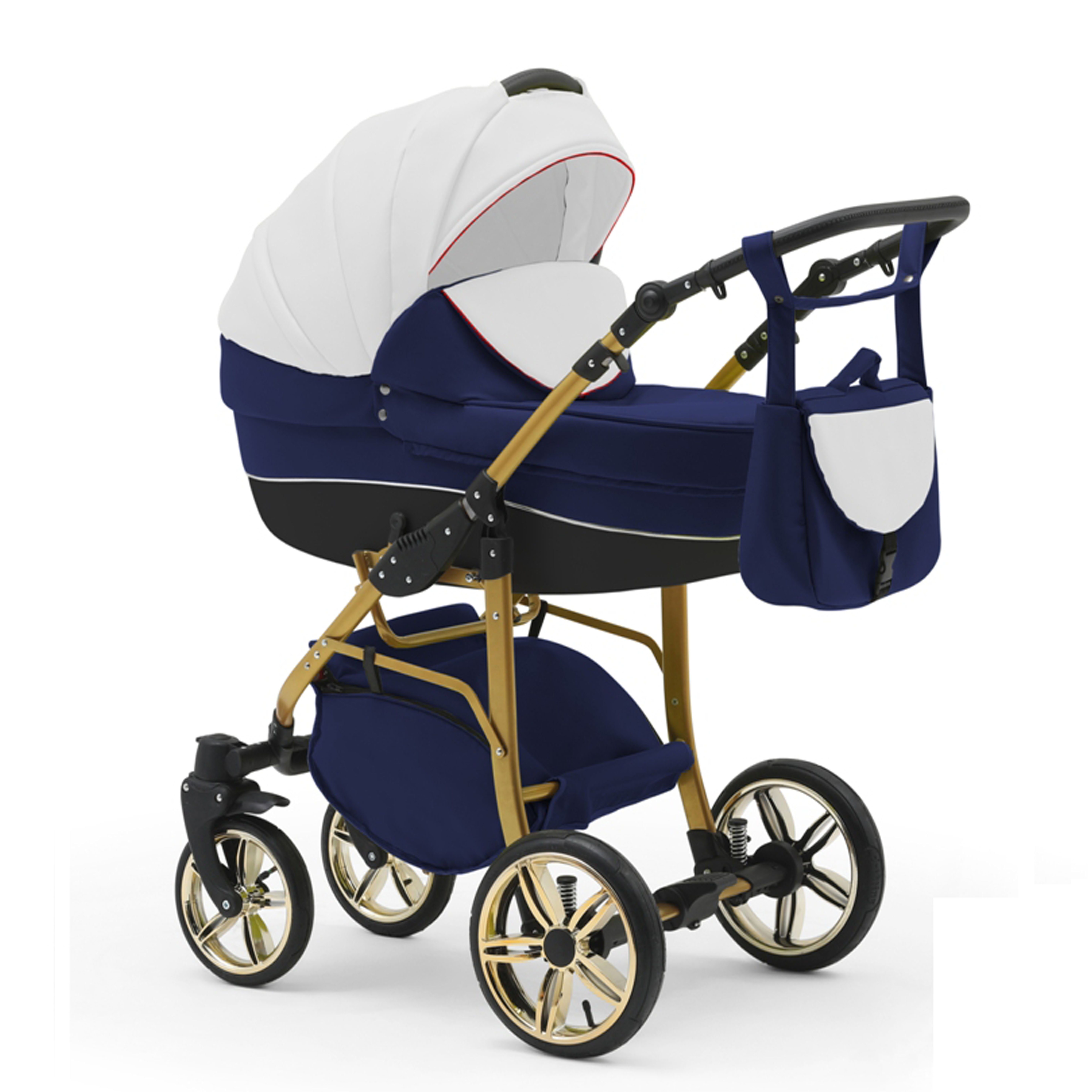 babies-on-wheels Kombi-Kinderwagen 2 in 1 Kinderwagen-Set Cosmo ECO Gold - 13 Teile - in 46 Farben Weiß-Navy-Schwarz