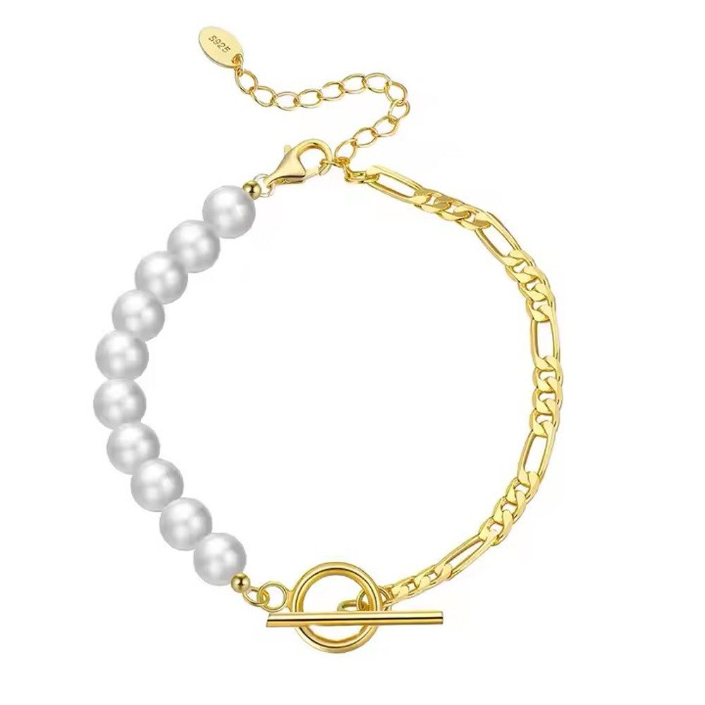 Runde Perlé Silberarmband elegantes Armband mit Süßwasserperlen und Figaro günstig online kaufen