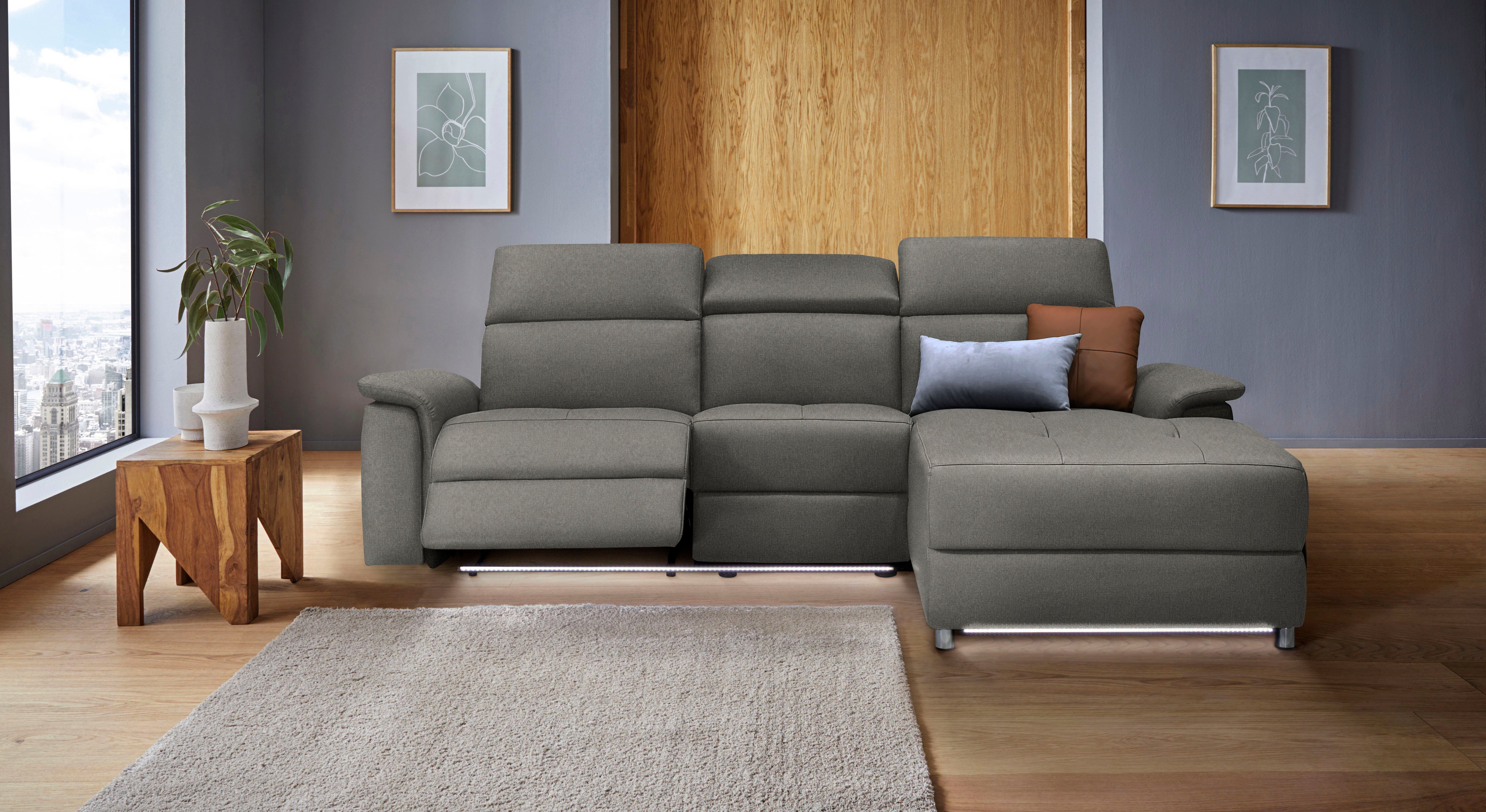 Places of Style Ecksofa "Pareli, L-Form, 259cm,m. Recamiere, Echtleder, Kun günstig online kaufen