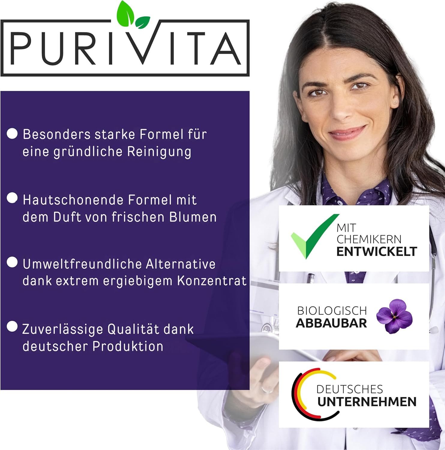 Purivita PURIVITA - Allzweckreiniger Konzentrat 1000 ml Allzweckreiniger (Vegan - Bodenreiniger flüssig mit blumigen Frischeduft)