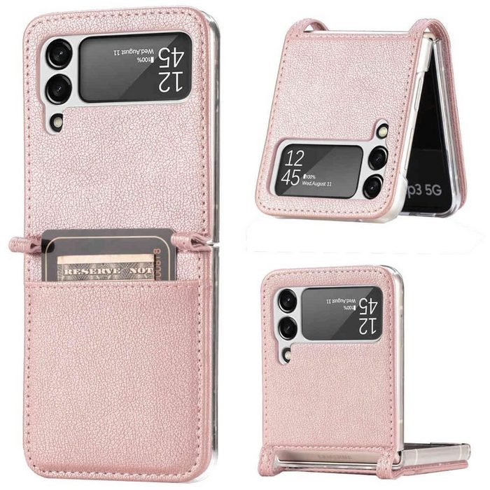 Wigento Handyhülle Für Samsung Galaxy Z Flip3 5G All-Inclusive Kunstleder Hart Cover Handy Tasche Hülle Etuis Pink