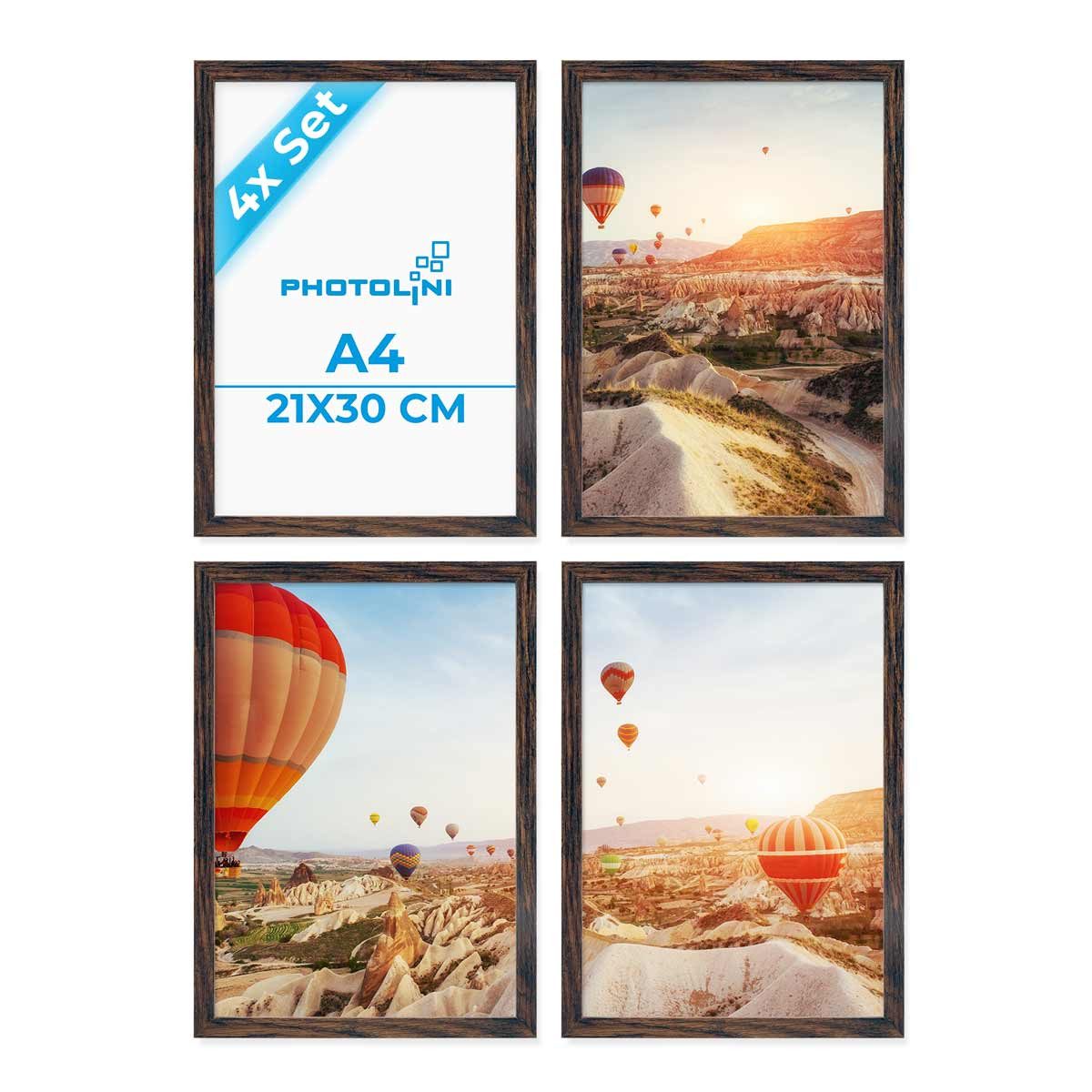 PHOTOLINI Bilderrahmen 4er Set 21x30 cm / DIN A4 Modern Schmal mit Acrylgla günstig online kaufen