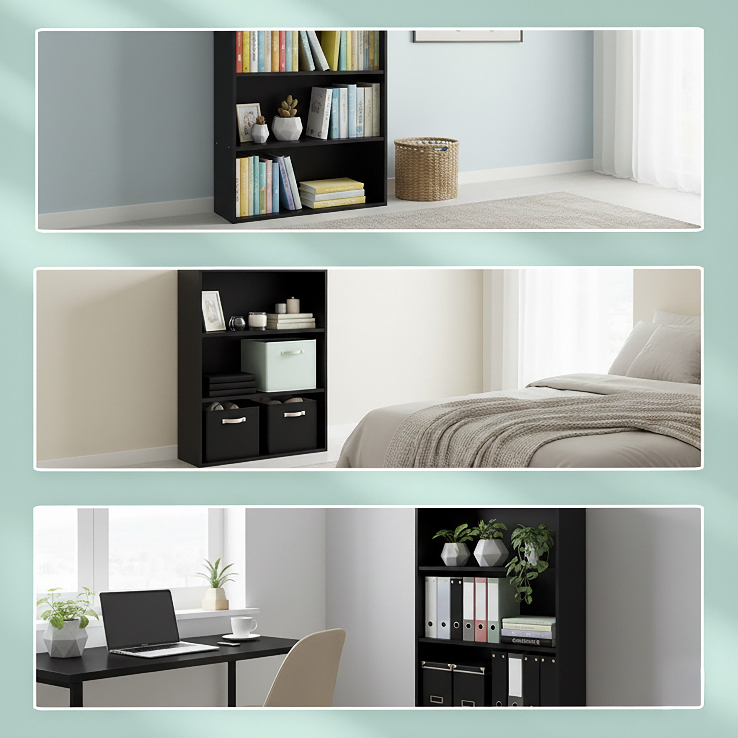 relaxdays Bücherregal mit verstellbaren Böden, 1-tlg., schwarz, 3 Ebenen – Bild 5 von 5