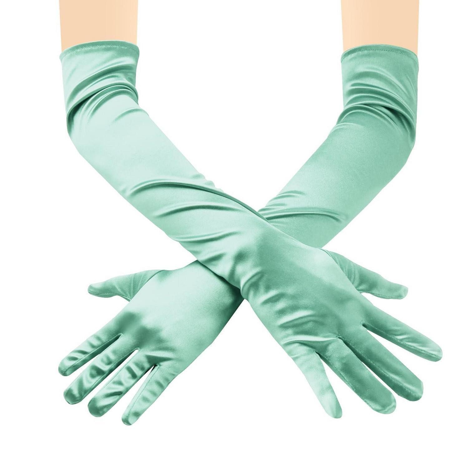 LuxusKollektion Abendhandschuhe Handschuhe Lang Satin Smaragdgrün Ellenbogen (1-St)