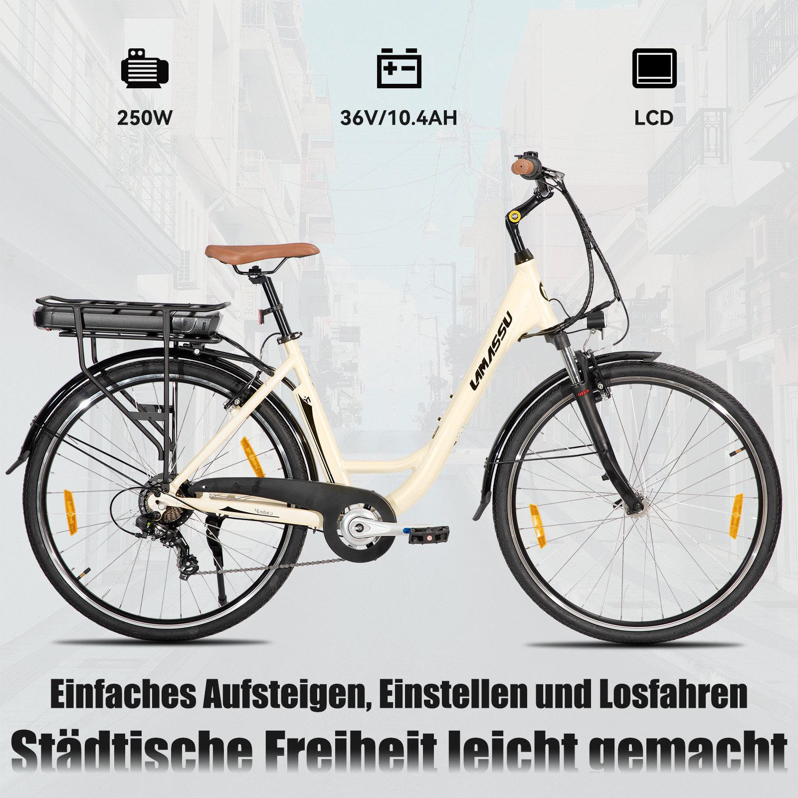 HILAND E-Bike 26 Zoll E-Bike Trekkingrad mit Gepäckträger für Alltag und Touren, Heckmotor, 374,4 Wh