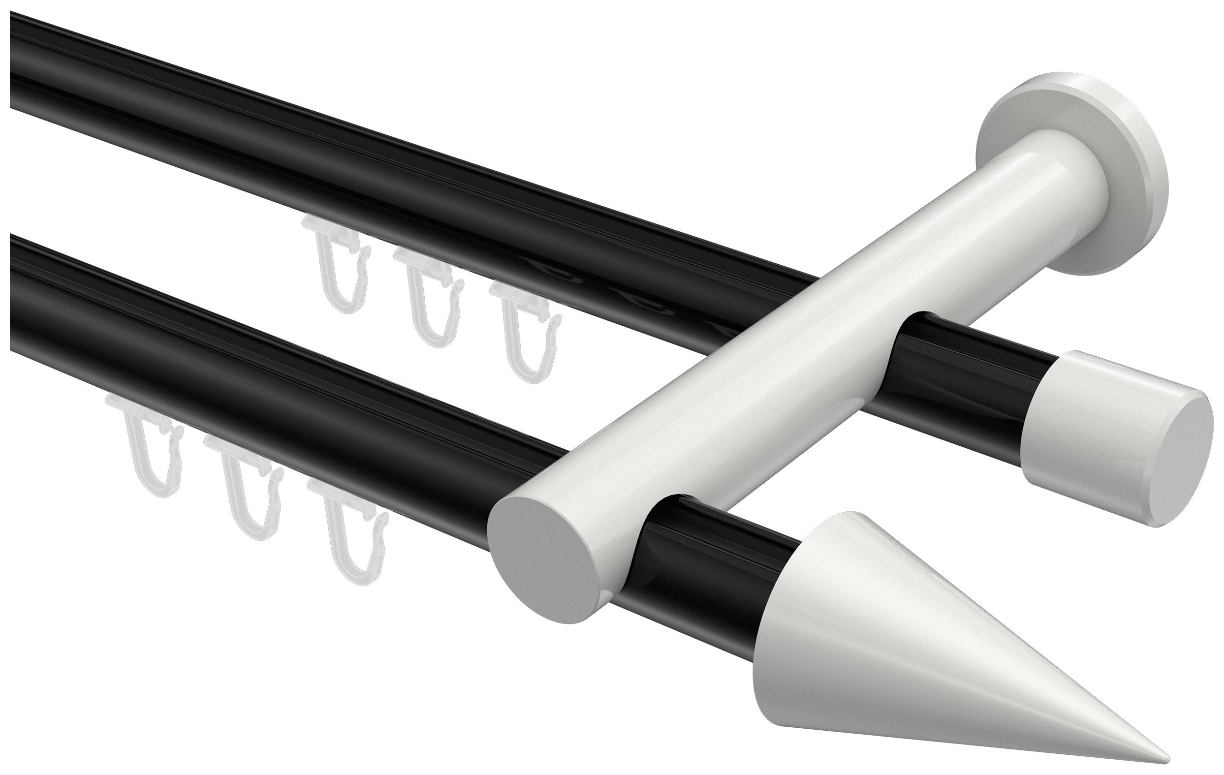 INTERDECO Innenlaufschiene Platon Savio, Ø 20 mm, 2-läufig, Fixmaß, kürzbar, Wandmontage, Aluminium, Schwarz / Weiß / Bicolor