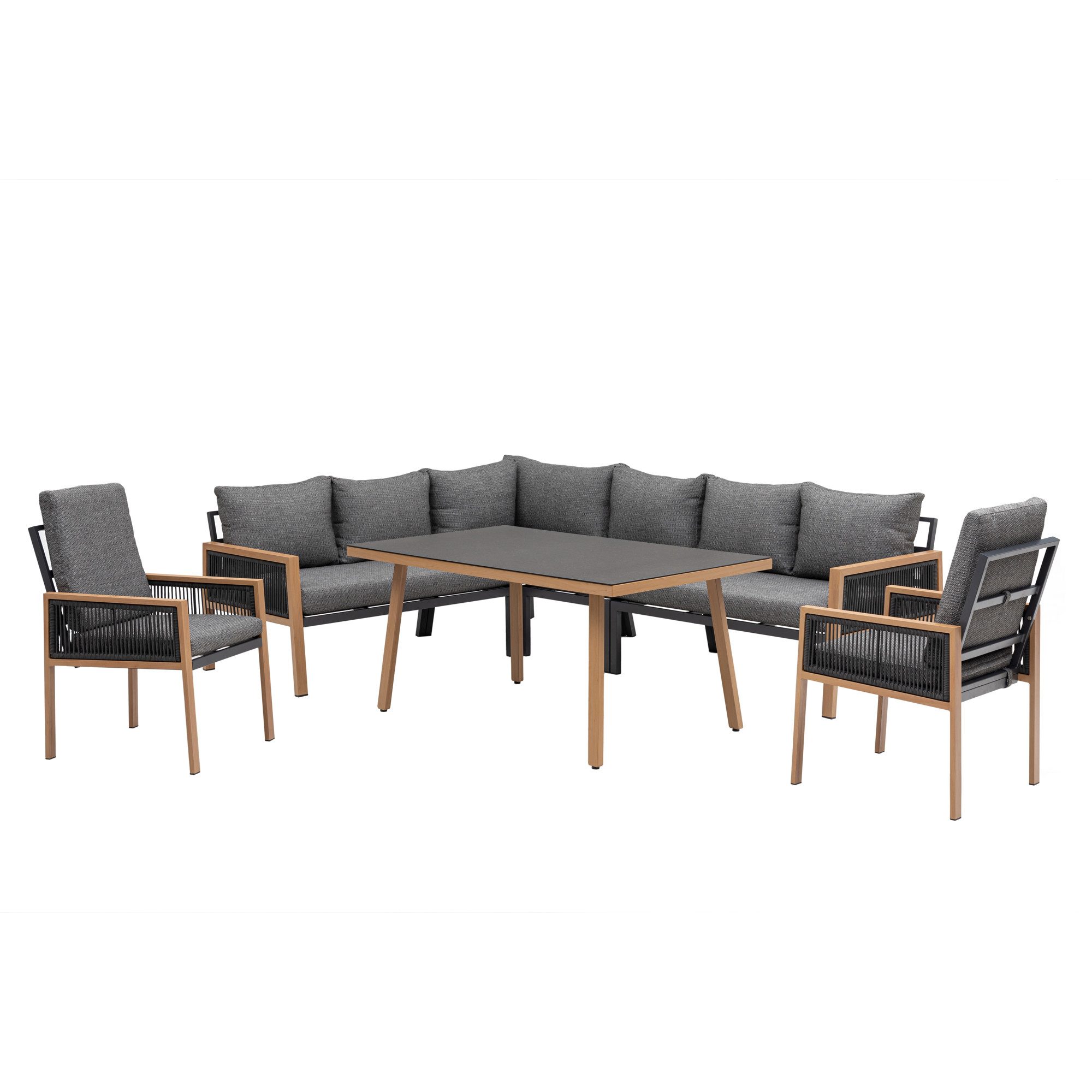 MANDALIKA Garden Gartenlounge-Set Comfort Gartenmöbel Set Aria inkl. 2x Sessel Alu / Holzoptik