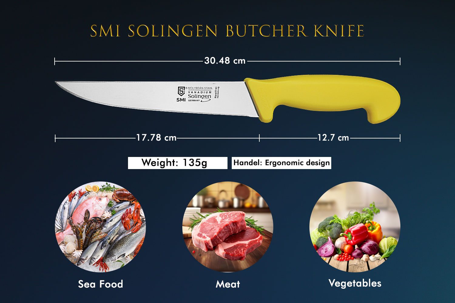 SMI Kochmesser 2-tlg Kochmesser Solingen Metzgermesser Fleischmesser Stechmesser, 7 zoll