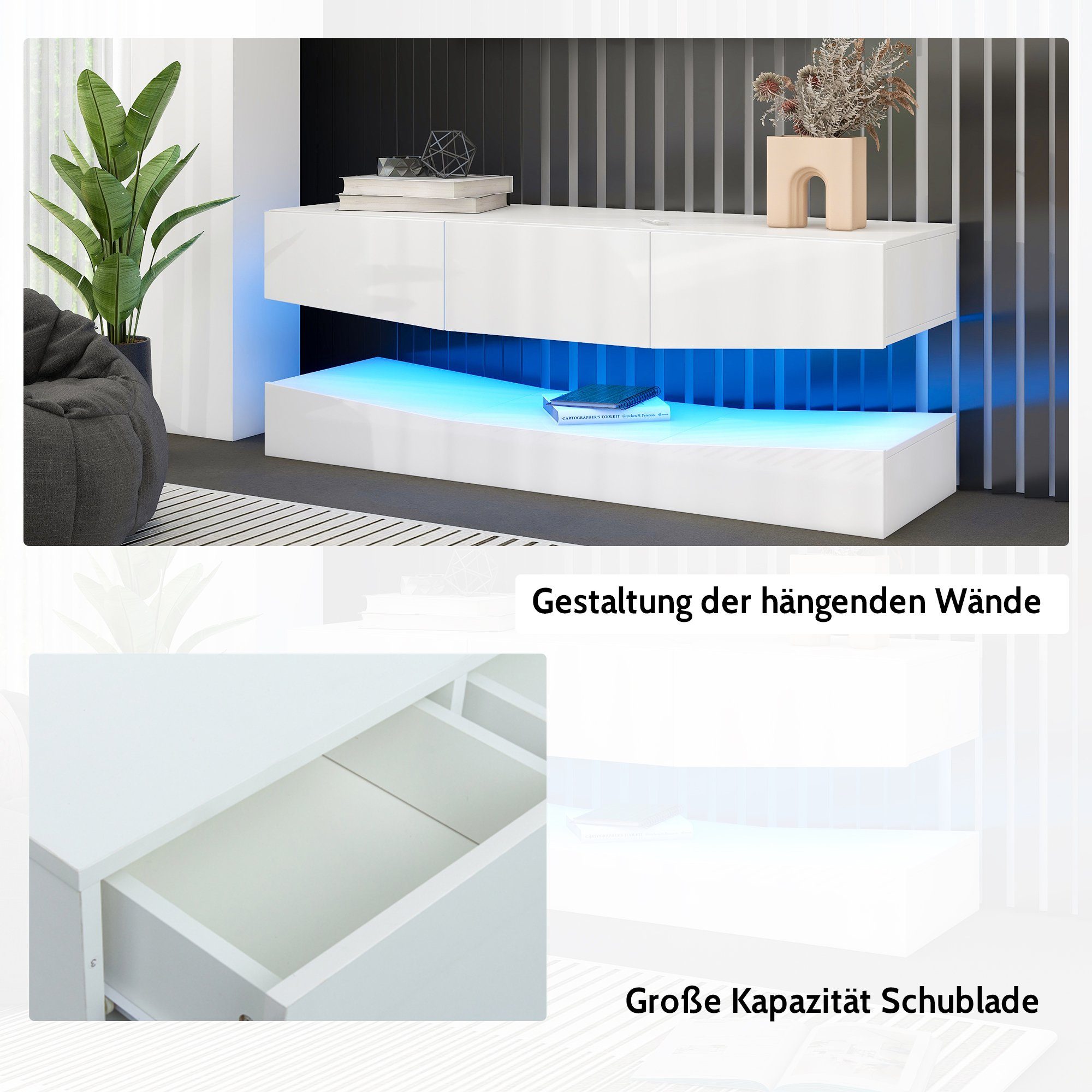 Merax Lowboard Hochglanz Front mit LED günstig online kaufen