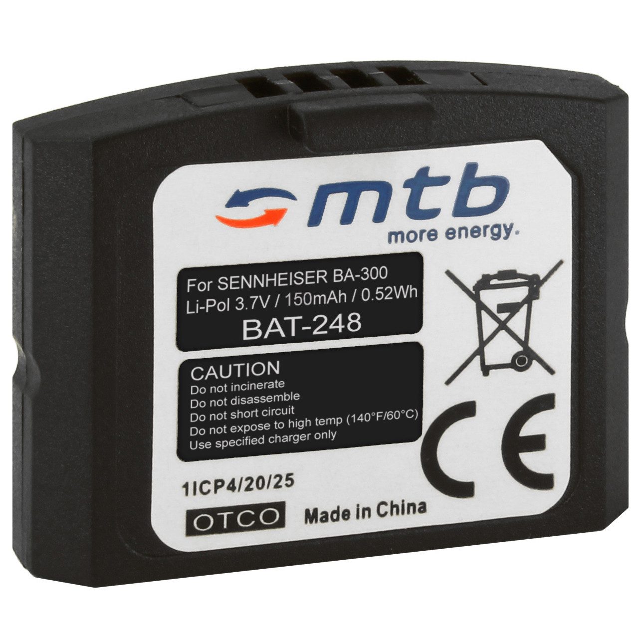 mtb more energy Akku für Sennheiser Kopfhörer BA 300 BA-300 BA300 Kamera-Akku kompatibel mit Akku-Typ Sennheiser BA-300 150 mAh (3,7 V)