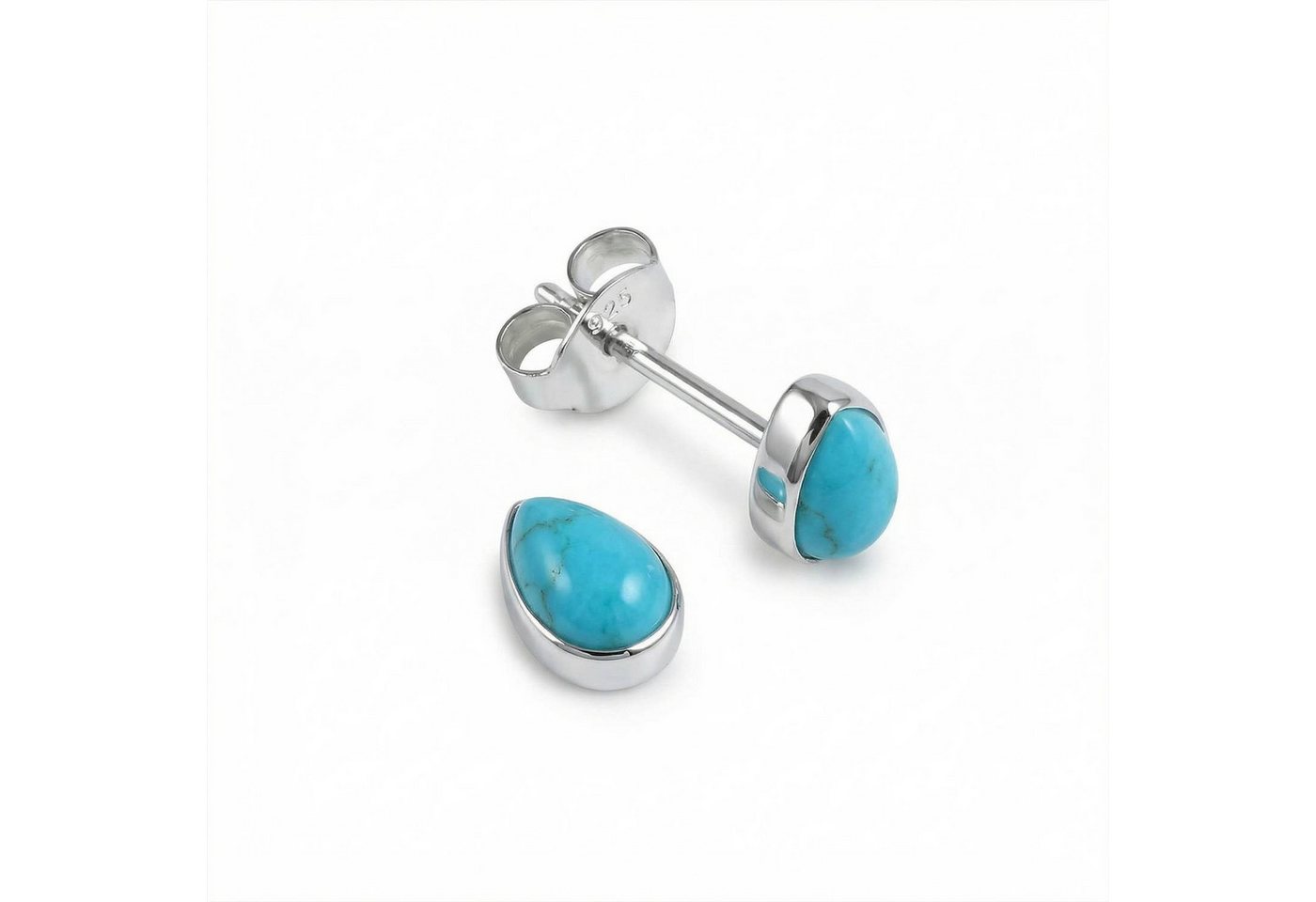 mantraroma Paar Ohrstecker SAMA Tropfen aus 925 Silber mit Türkis (Paar, Paar Ohrringe mit Schmuckbeutel), 925 Sterling Silber Ohrringe für Damen