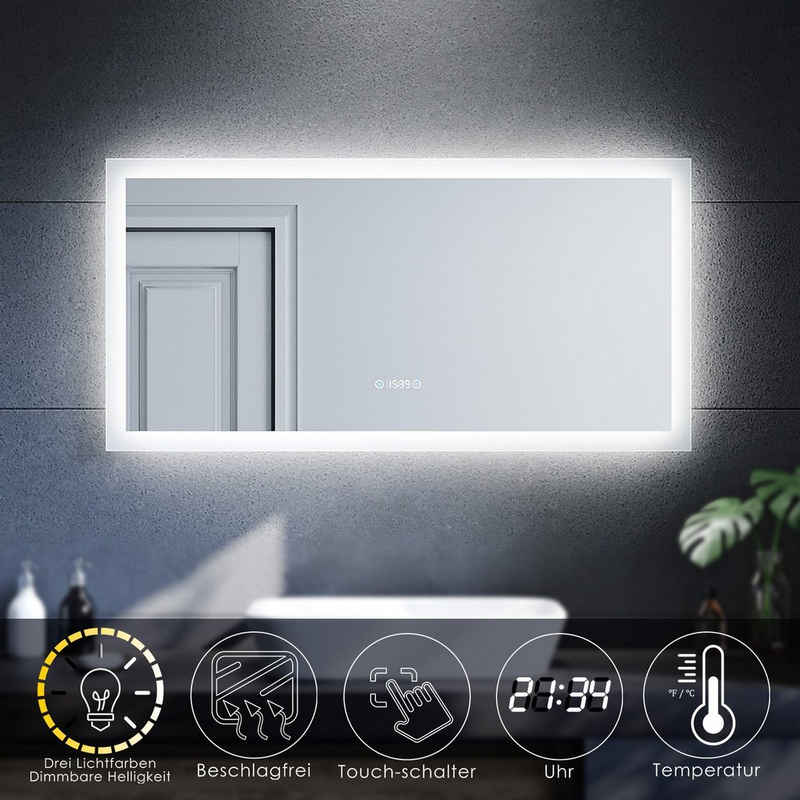SONNI Badspiegel »Badspiegel, Dimmbar, 120 x 60, mit Beleuchtung, LED,«, mit Anti-Beschlag-Funktion Dreifarbigen-Licht Touch-Schalter