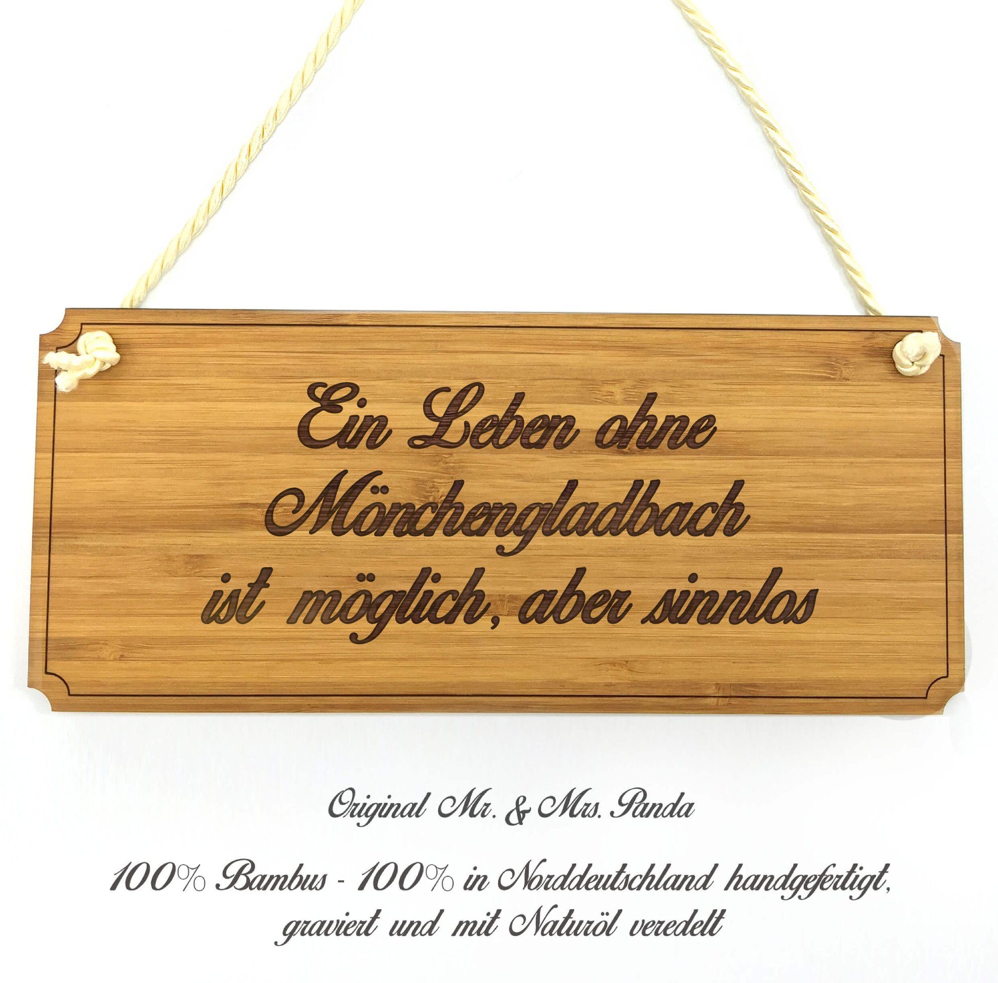 Mr. & Mrs. Panda Hinweisschild Mönchengladbach - Geschenk, Shabby, Dekoschild, Holztafel, graviert, (1 St)