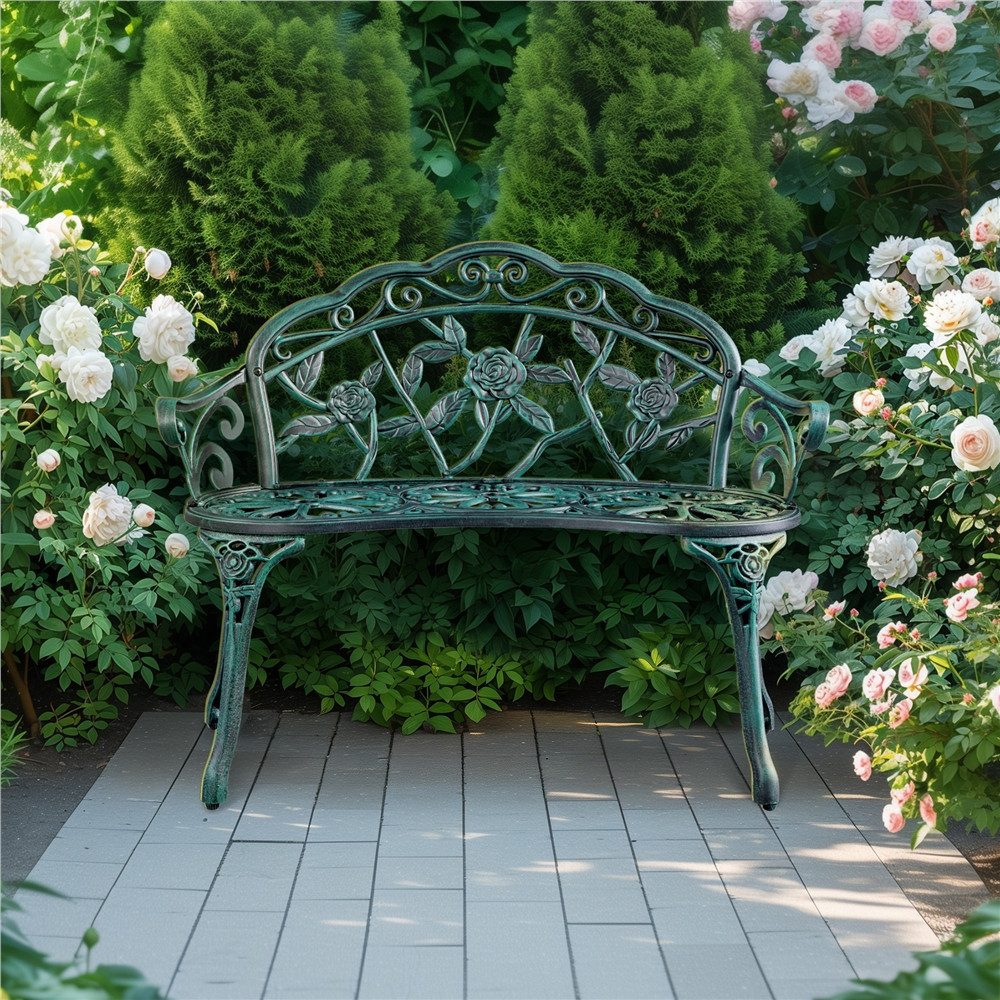 Yaheetech Gartenbank aus Aluminium mit Rosenmuster im Vintage-Stil, 2-Sitzer-Metallbank für Garten/Terrasse/Balkon