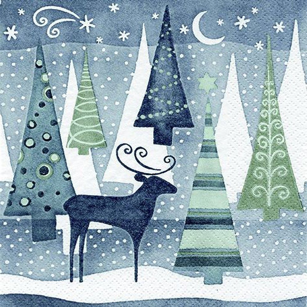 Linoows Papierserviette 20 Салфетки Weihnachten, Hirsch in der heiligen Nacht, (Packung), Motiv Weihnachten, Hirsch in der heiligen Nacht