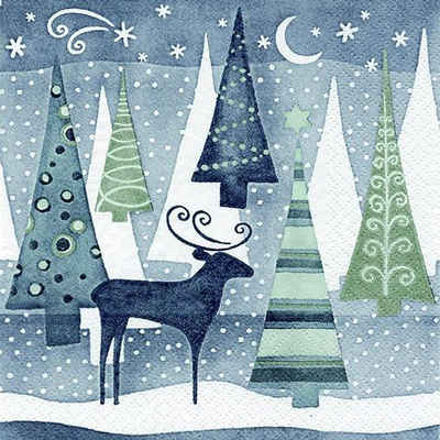 Linoows Papierserviette 20 Servietten Weihnachten, Hirsch in der heiligen Nacht, (Packung), Motiv Weihnachten, Hirsch in der heiligen Nacht