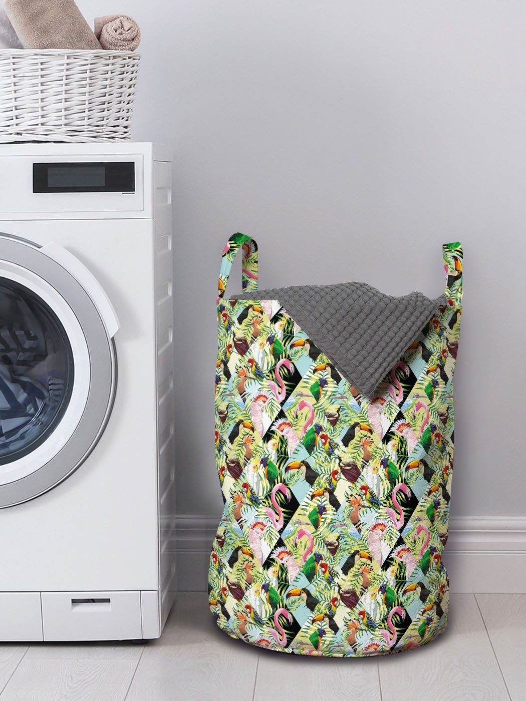 Abakuhaus Wäschesäckchen Wäschekorb mit für Tropische Kordelzugverschluss Papageien Griffen Waschsalons, Dschungel Luau