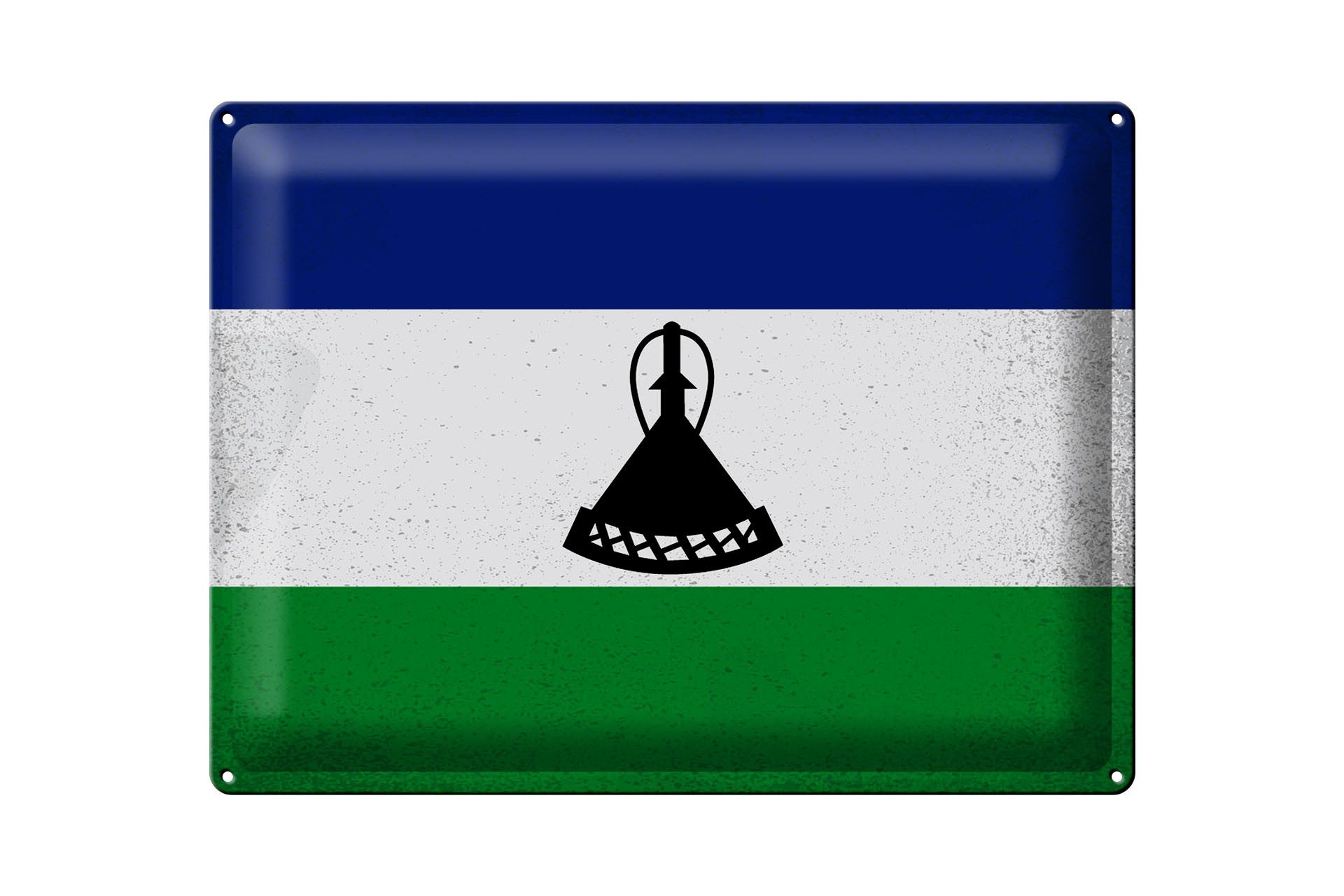 Metallschild Flagge Lesotho 40x30cm Flag of Lesotho Vintage