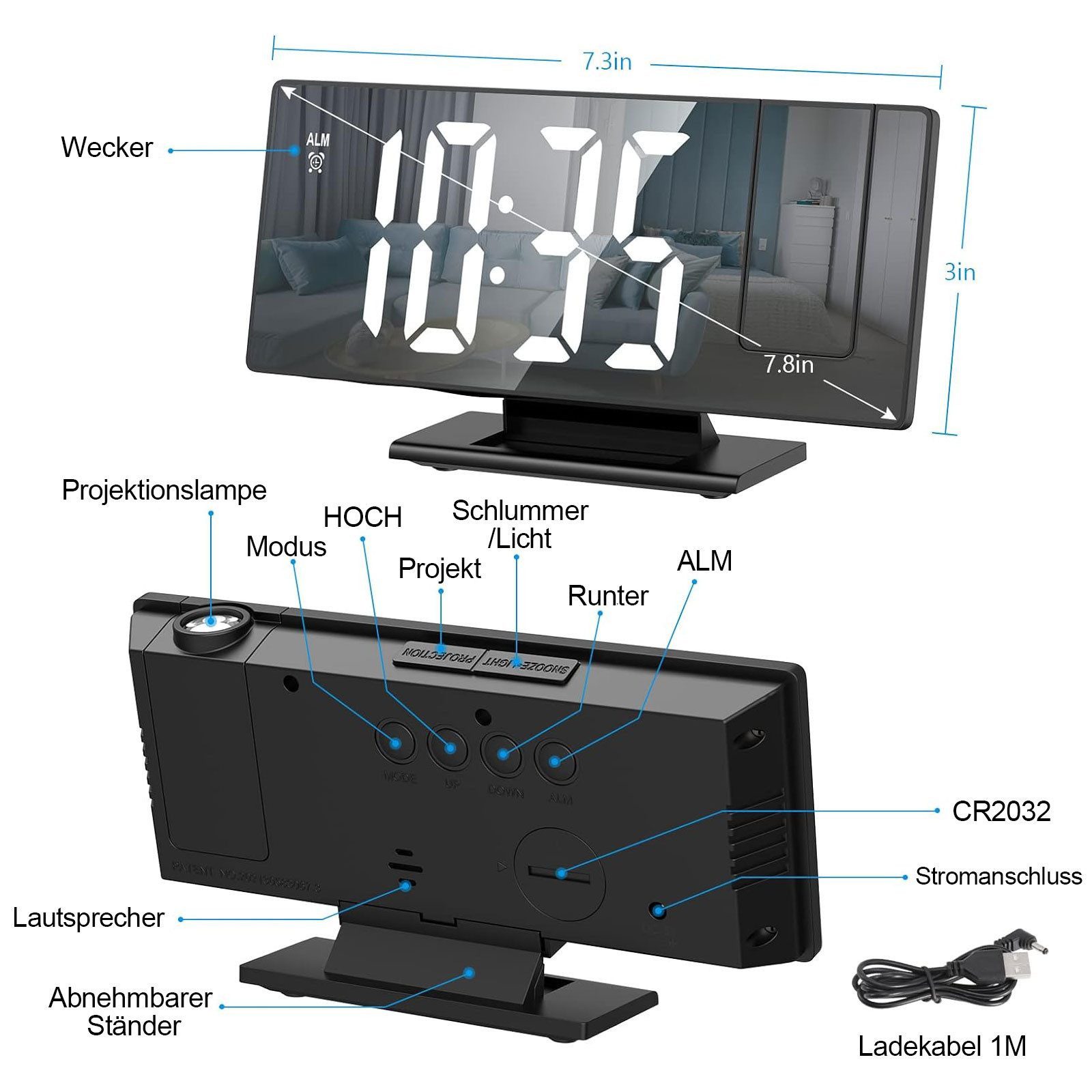RWEUOQ Projektionswecker LED Digitaler Wecker Spiegelwecker günstig online kaufen