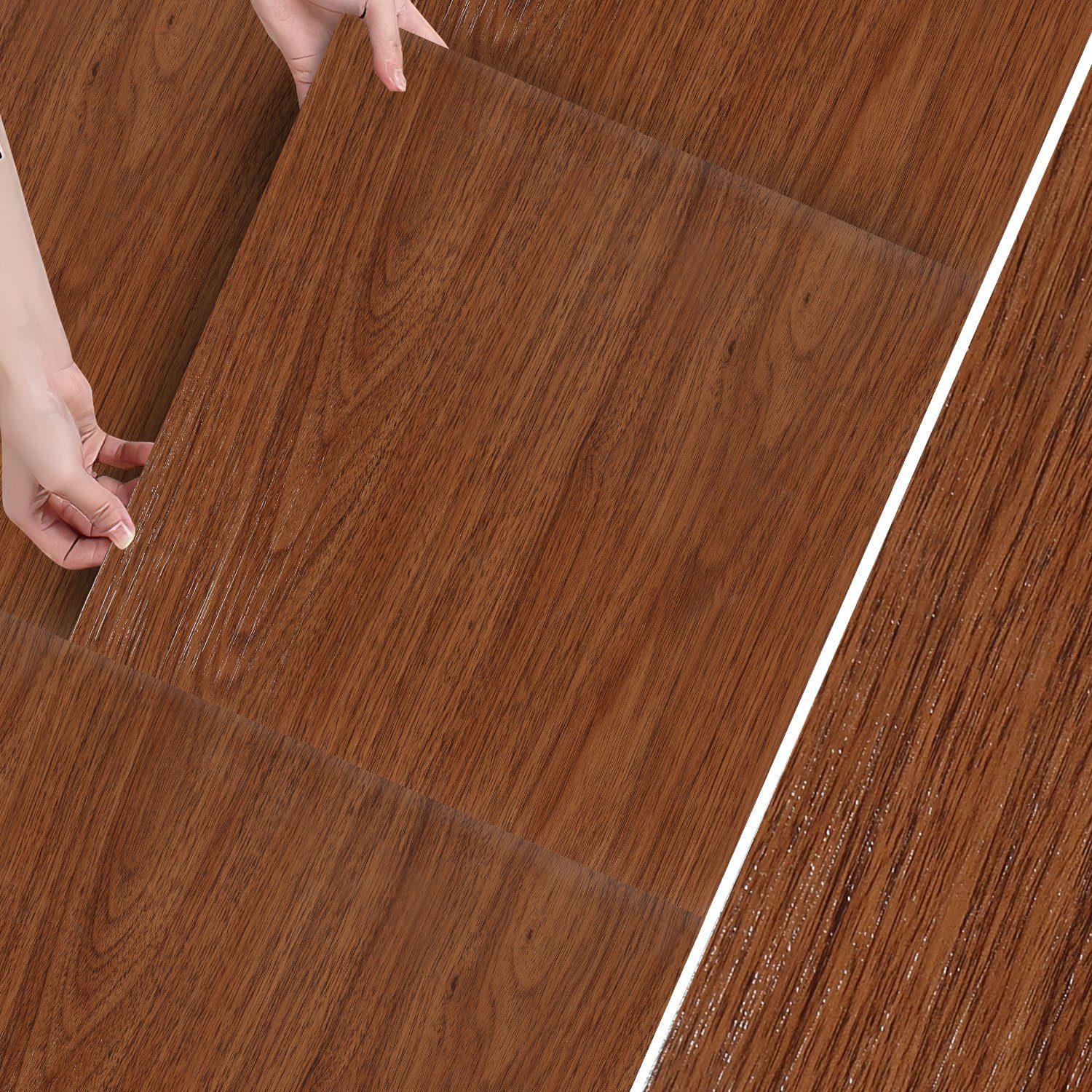 Lospitch Dekor-Dielen Laminat Selbstklebend, Fußbodenheizung Vinylboden Holzfarbe Vinylboden Vinyl Bodenbelag geeignet,schallhemmend