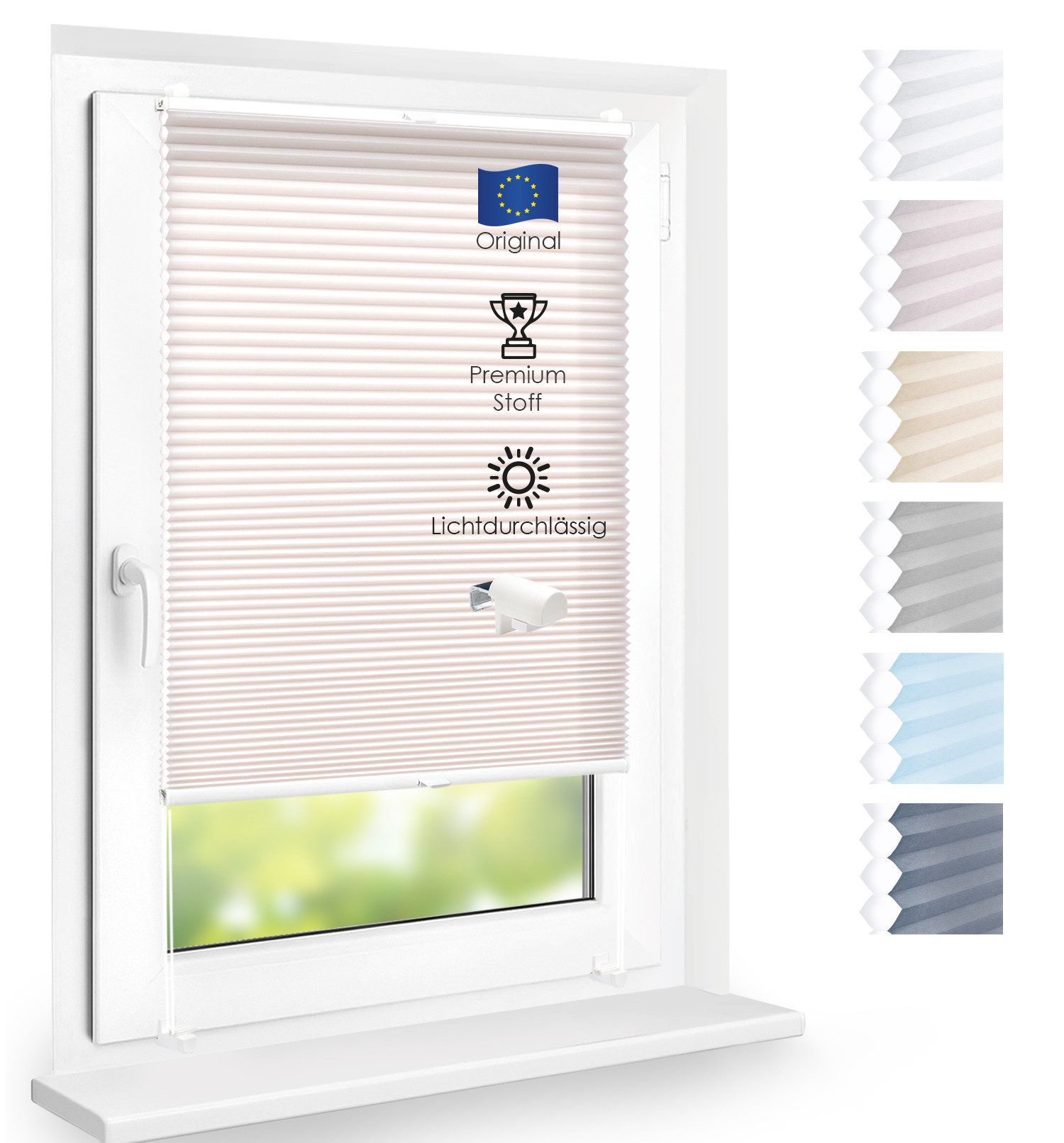 DomDeco Wabenplissee Premium Plissee ohne Bohren, lichtdurchlässig, Sichtschutz, verspannt, blickdicht, Klemmfix, UV-Schutz, modernes Fensterplissee