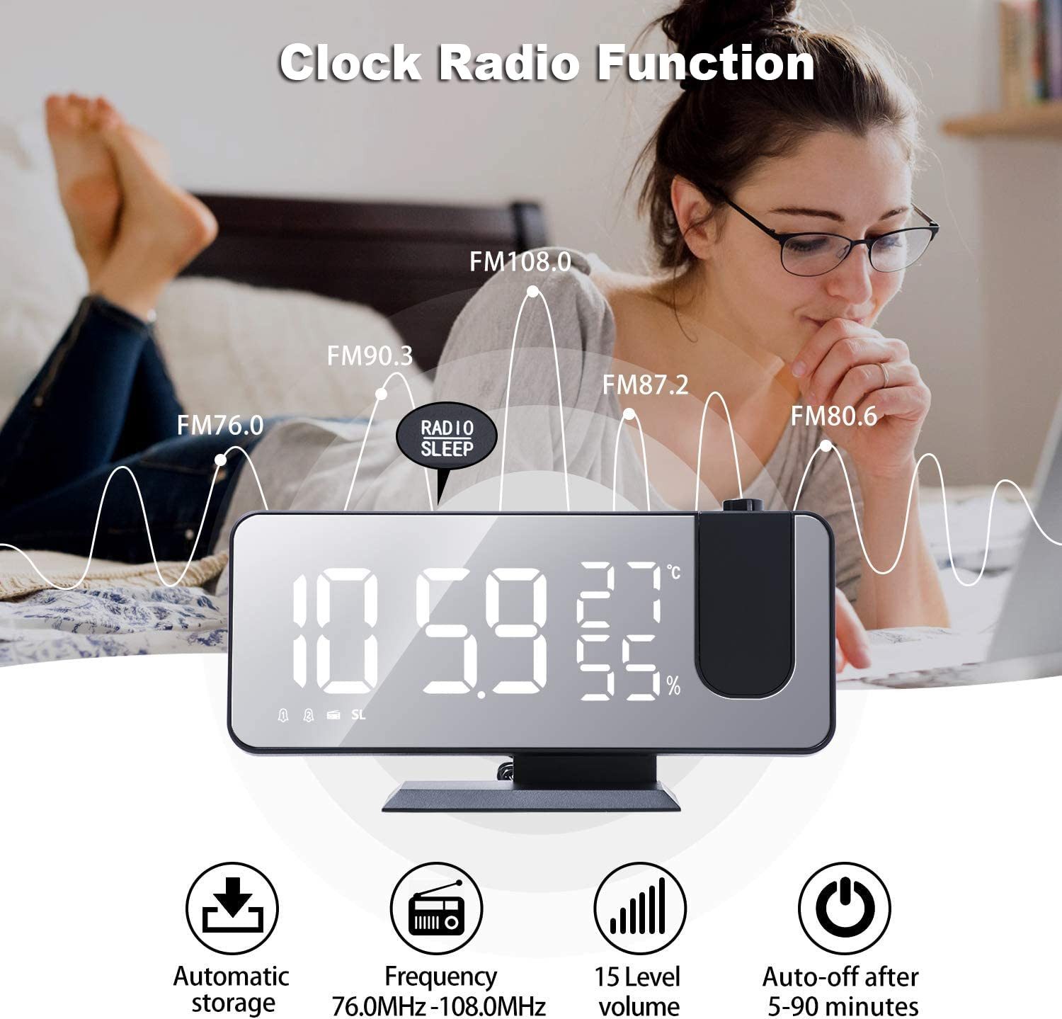 ZEUOPQ Projektionswecker Projektionswecker,Doppelalarm,LED-Display,Auto dim günstig online kaufen