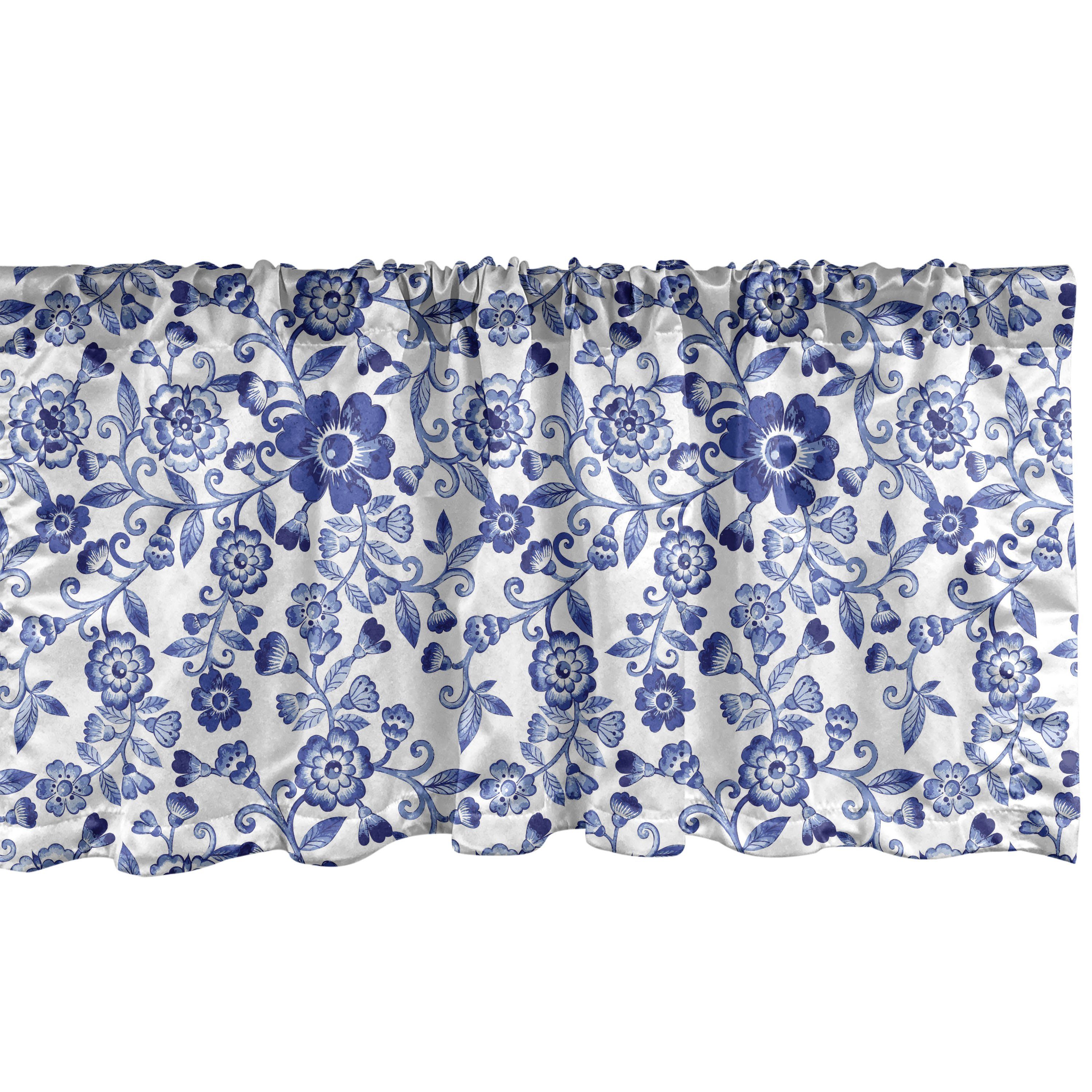 Scheibengardine Vorhang Volant für Küche Schlafzimmer Dekor mit Stangentasche, Abakuhaus, Microfaser, Aquarell Vibrierende blaue Blumen