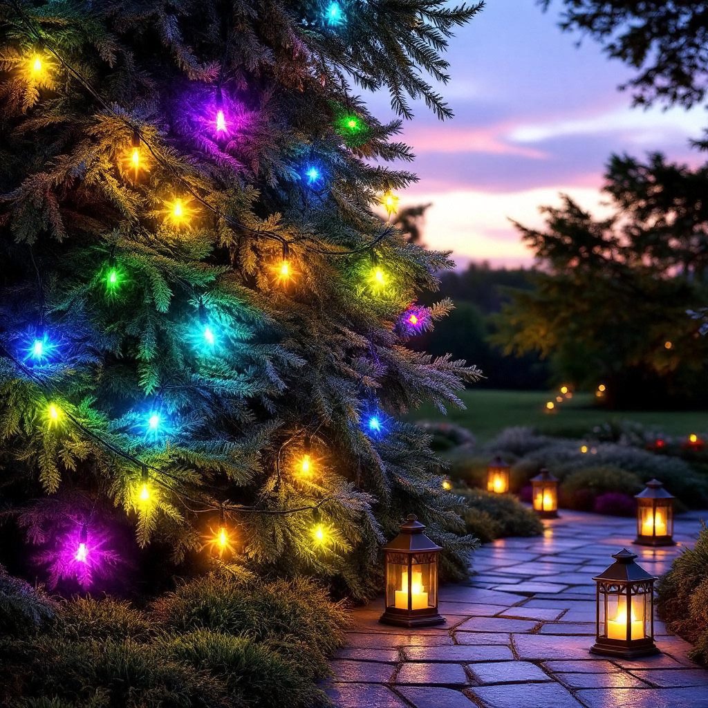 Spetebo LED-Lichterkette bunt für Außen mit Timer und Netzstecker, 384-flammig, Netzteil mit Controller für 8 Leucht-Funktionen