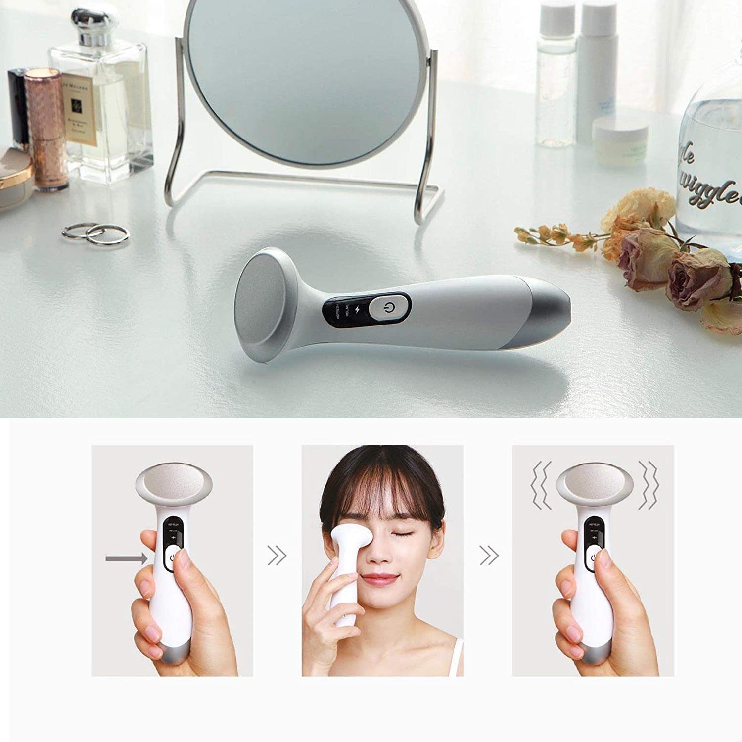 @tec Gesichtsmassagegerät Eye Relax Augen-Massagegerät mit Kontrasttherapie, Augen Entspannungs- & Vitalisierungsgerät, Augenringe & Müde Augen
