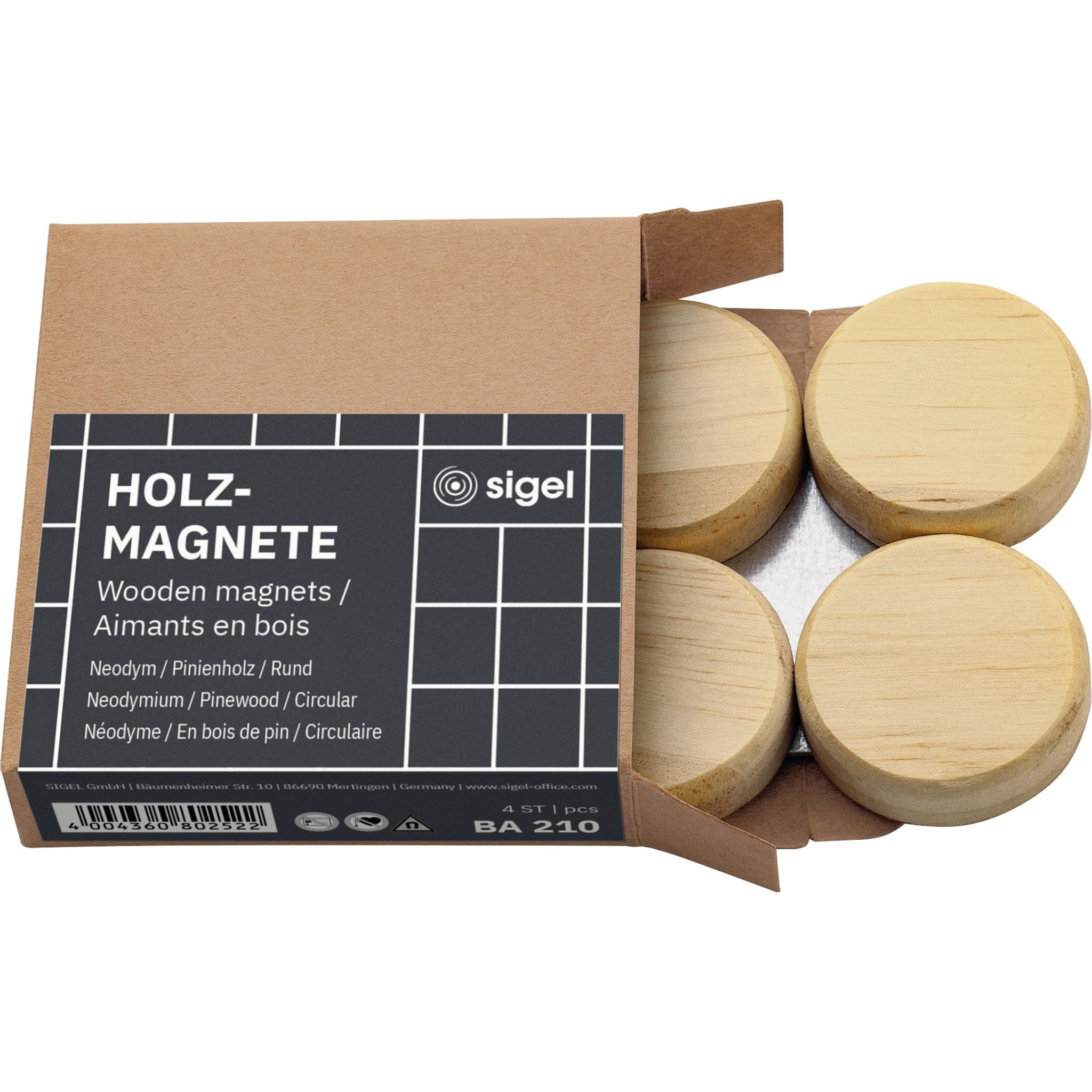 Sigel Memoboard SIGEL BA210 Holz-Magnete - beige - rund - Haftkraft auf Glas-