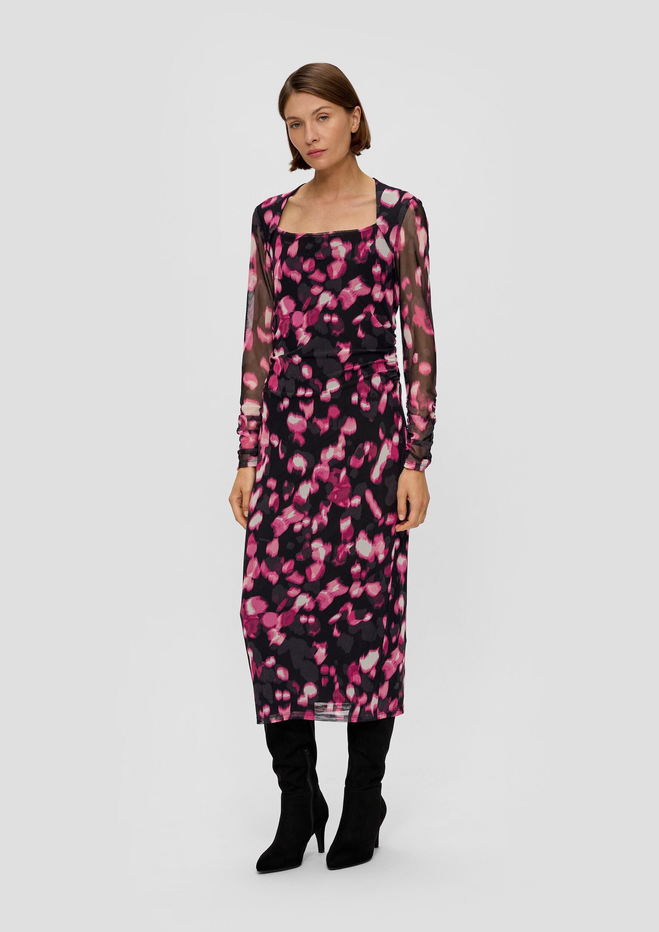 s.Oliver Midikleid Kleid Mesh-Kleid mit Raffung