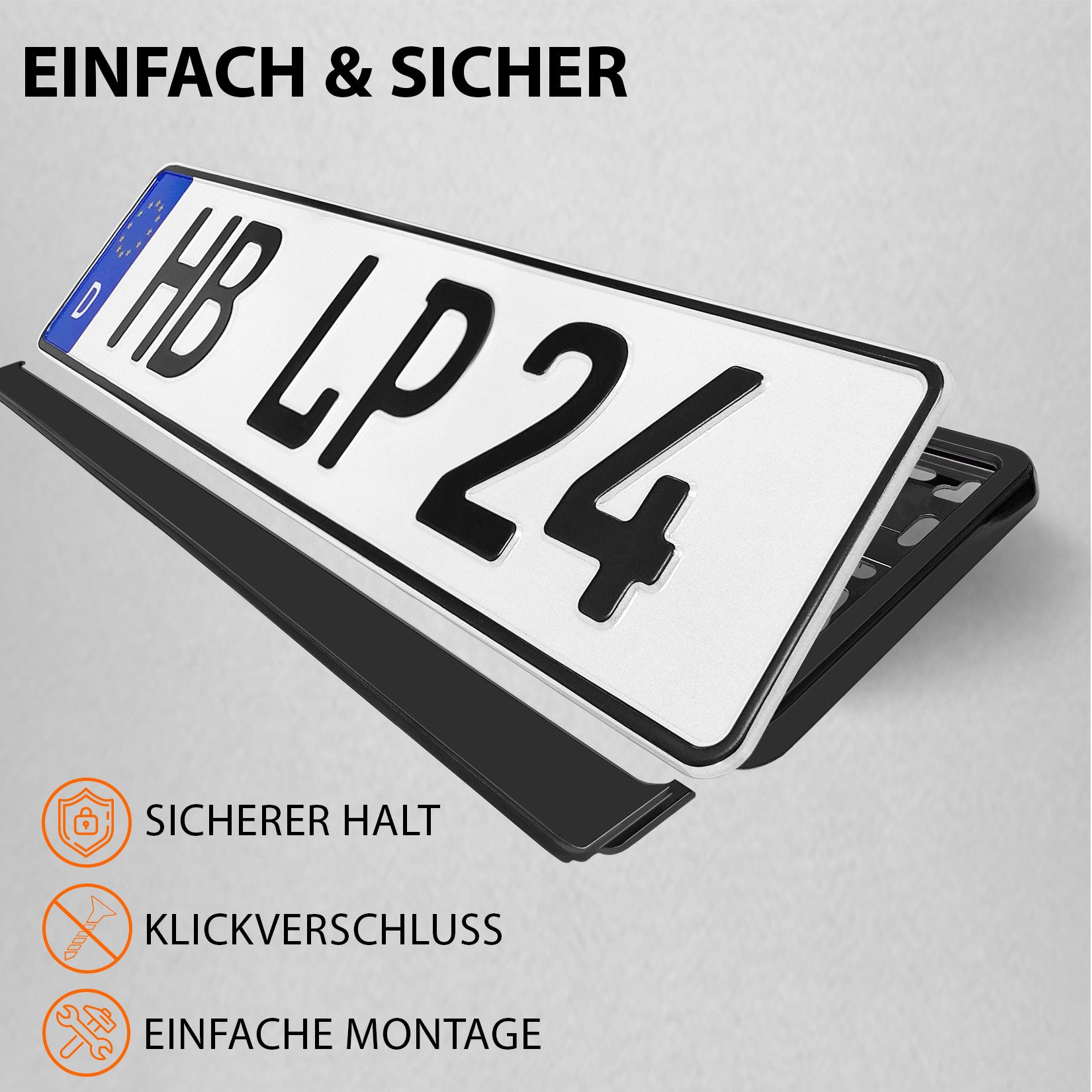 L & P Car Design Kennzeichenhalter für Auto in schwarz Nummernschild Kennzeichenhalterung, (2 Stück) – Bild 5 von 5