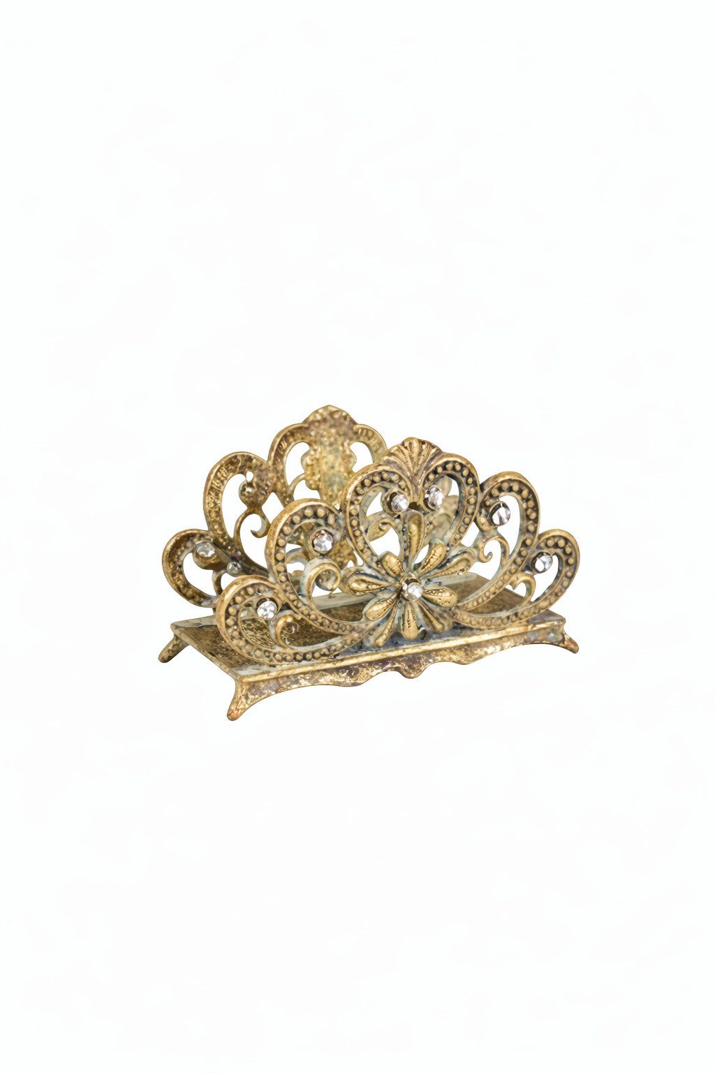 Chic Antique Serviettenhalter Serviettenhalter mit Spitzenkante Kristallsteinchen Antique Grün Gold, Gusseisen Grün L9xH6xT4cm, Mit funkelnden Kristallsteinchen und Ornamentdesign Spitzenkante